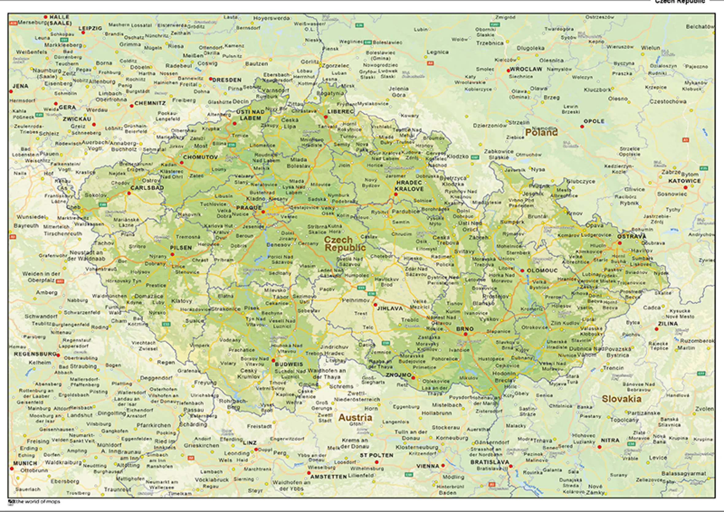 Natuurkundige landkaart Tsjechië 1467