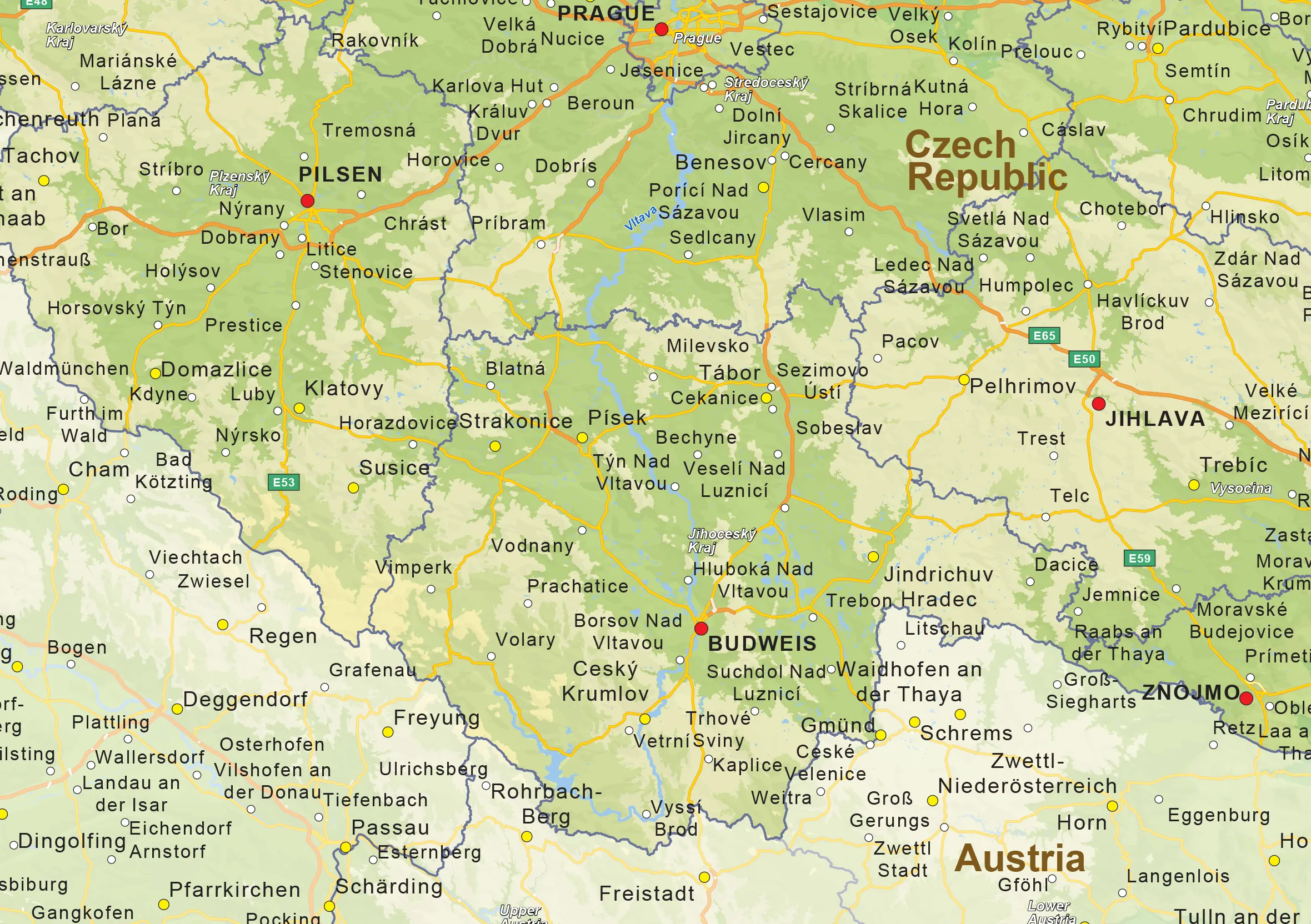Natuurkundige landkaart Tsjechië 1467