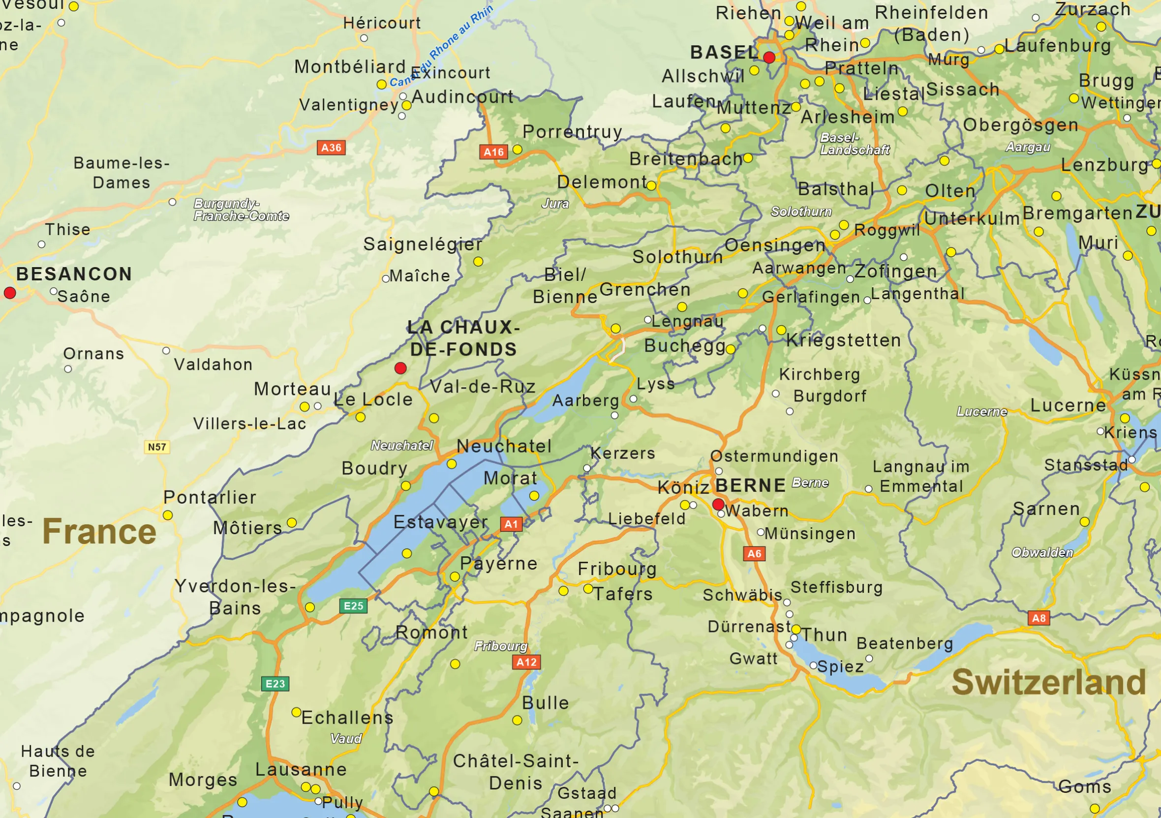 Natuurkundige landkaart Zwitserland 1473