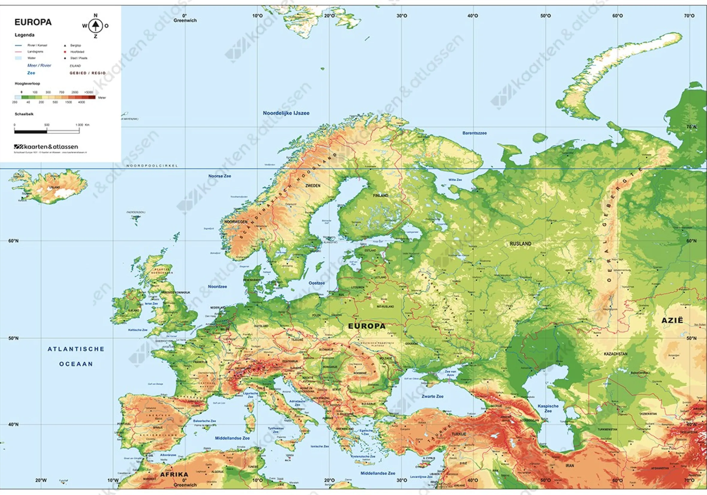 3 Natuurkundige Schoolkaarten BE/Europa/Wereld 1834