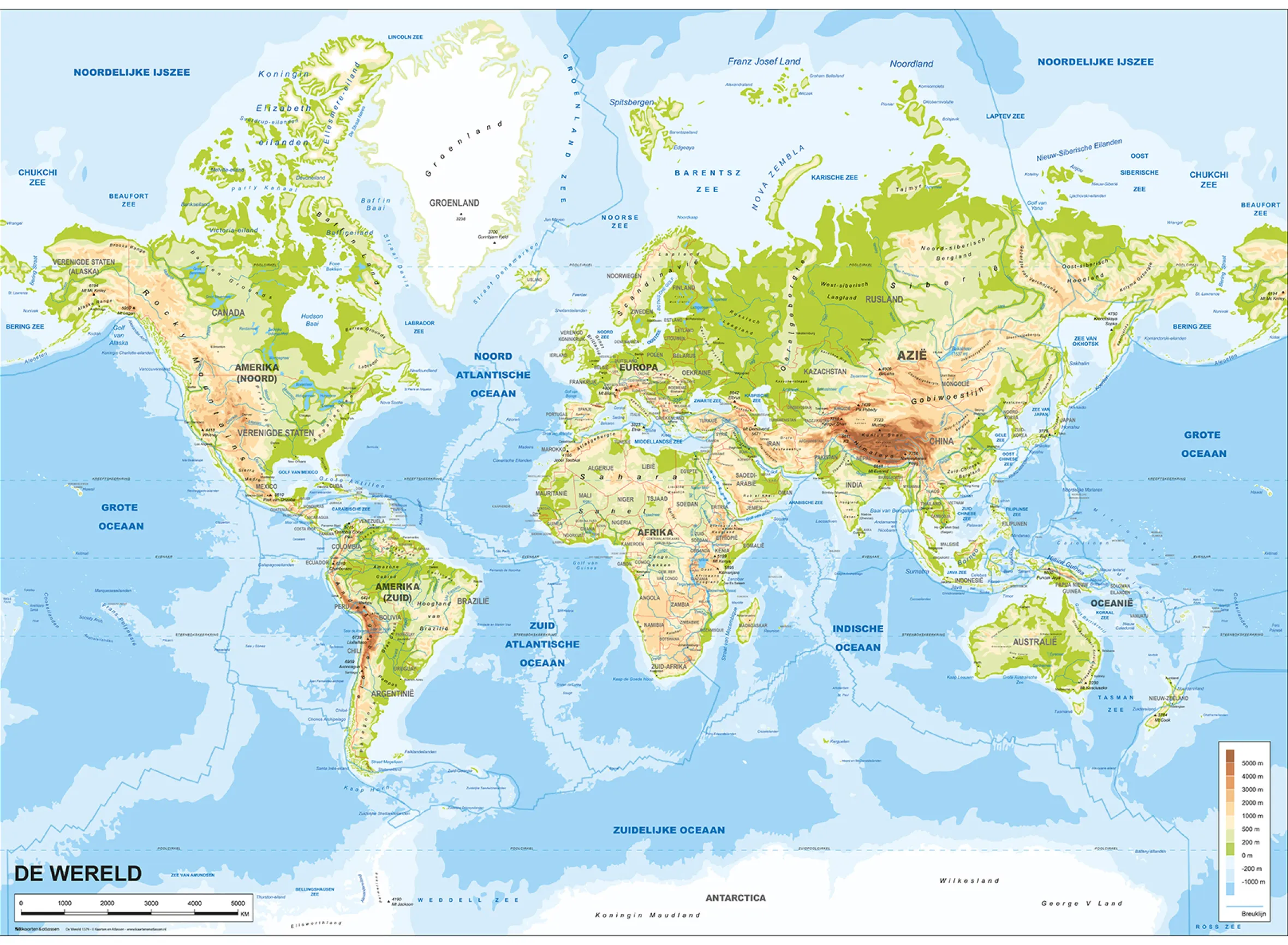 Natuurkundige Wereldkaart met breuklijnen 1379