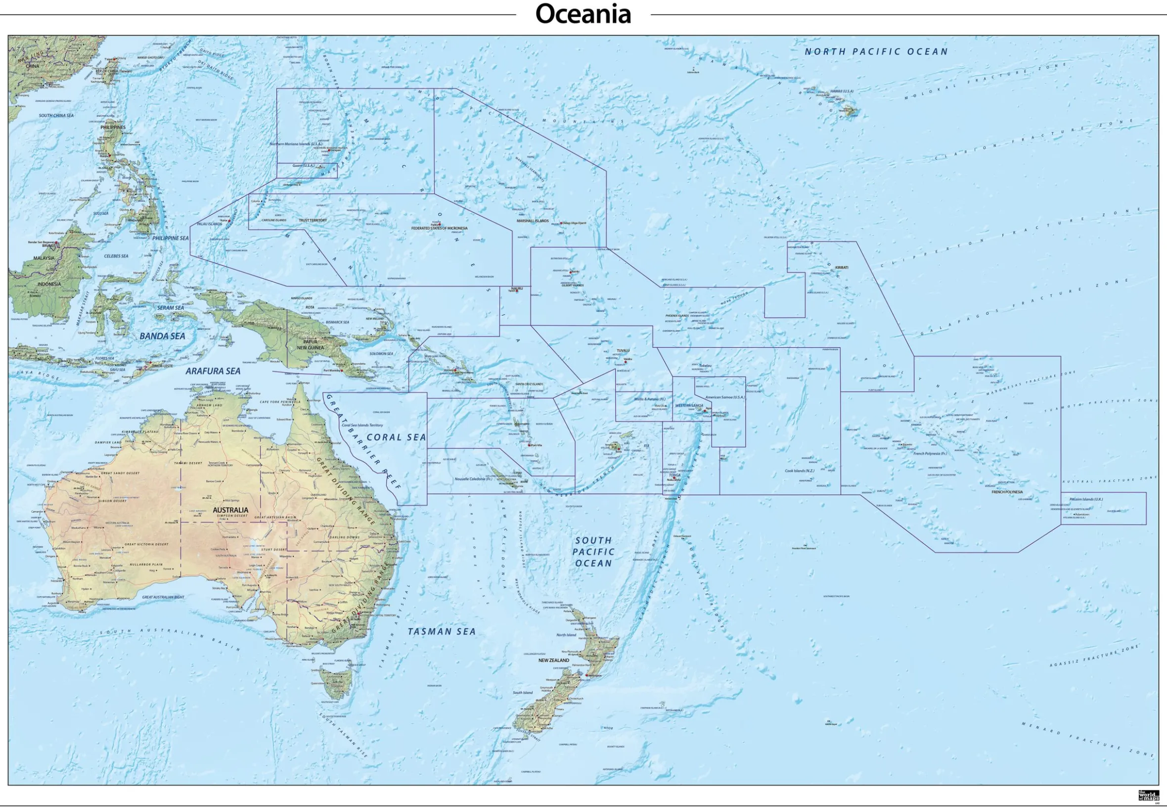 Oceanië natuurkundige kaart 640