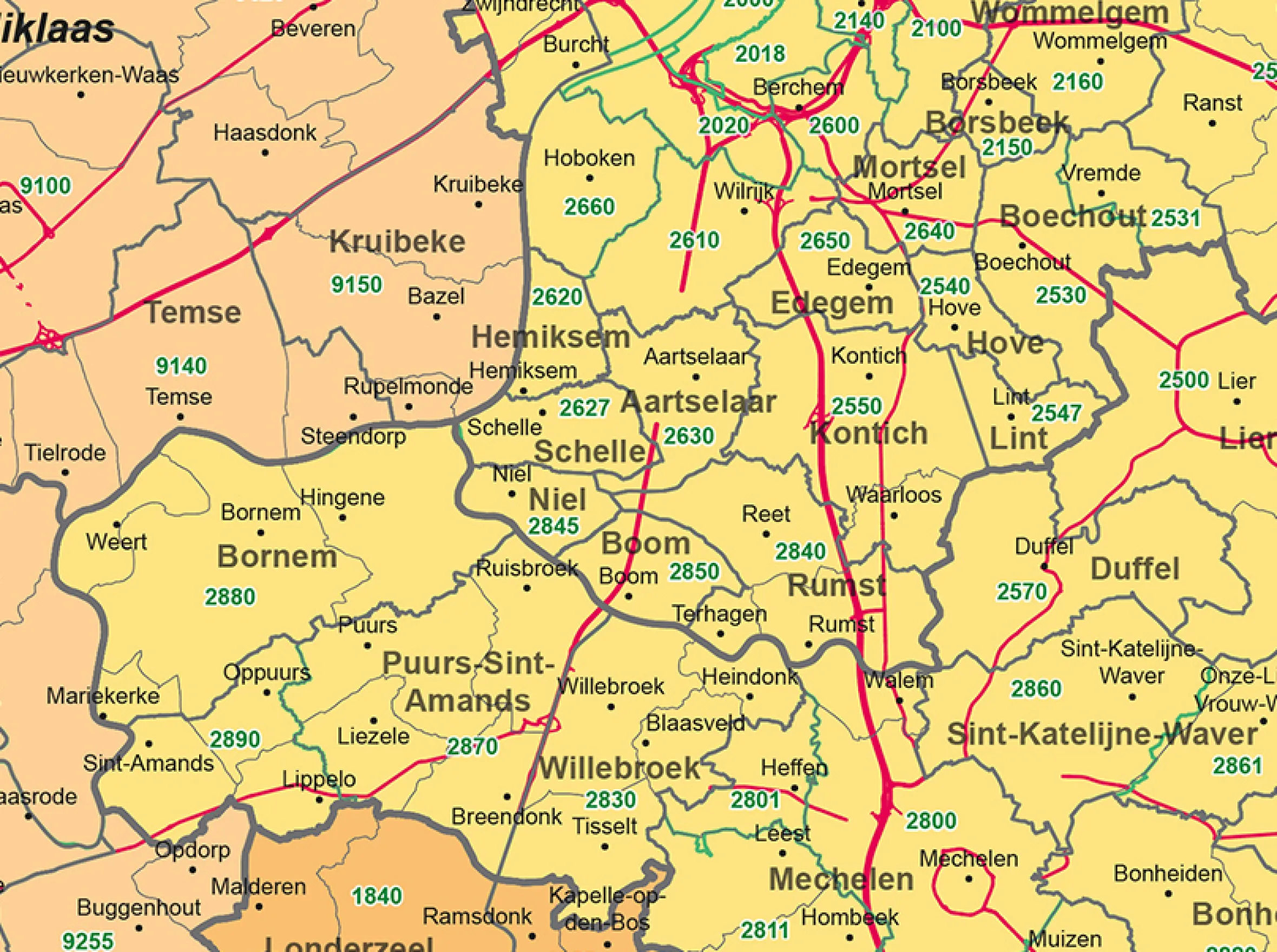 Postcode-/(Deel)Gemeente met wegen België 1- en 4-cijferig 1812