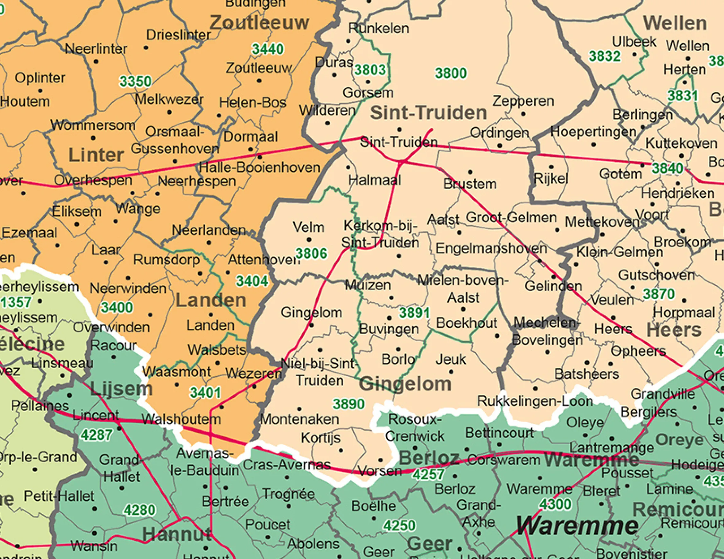 Postcode-/(Deel)Gemeente met wegen België 1- en 4-cijferig 1812
