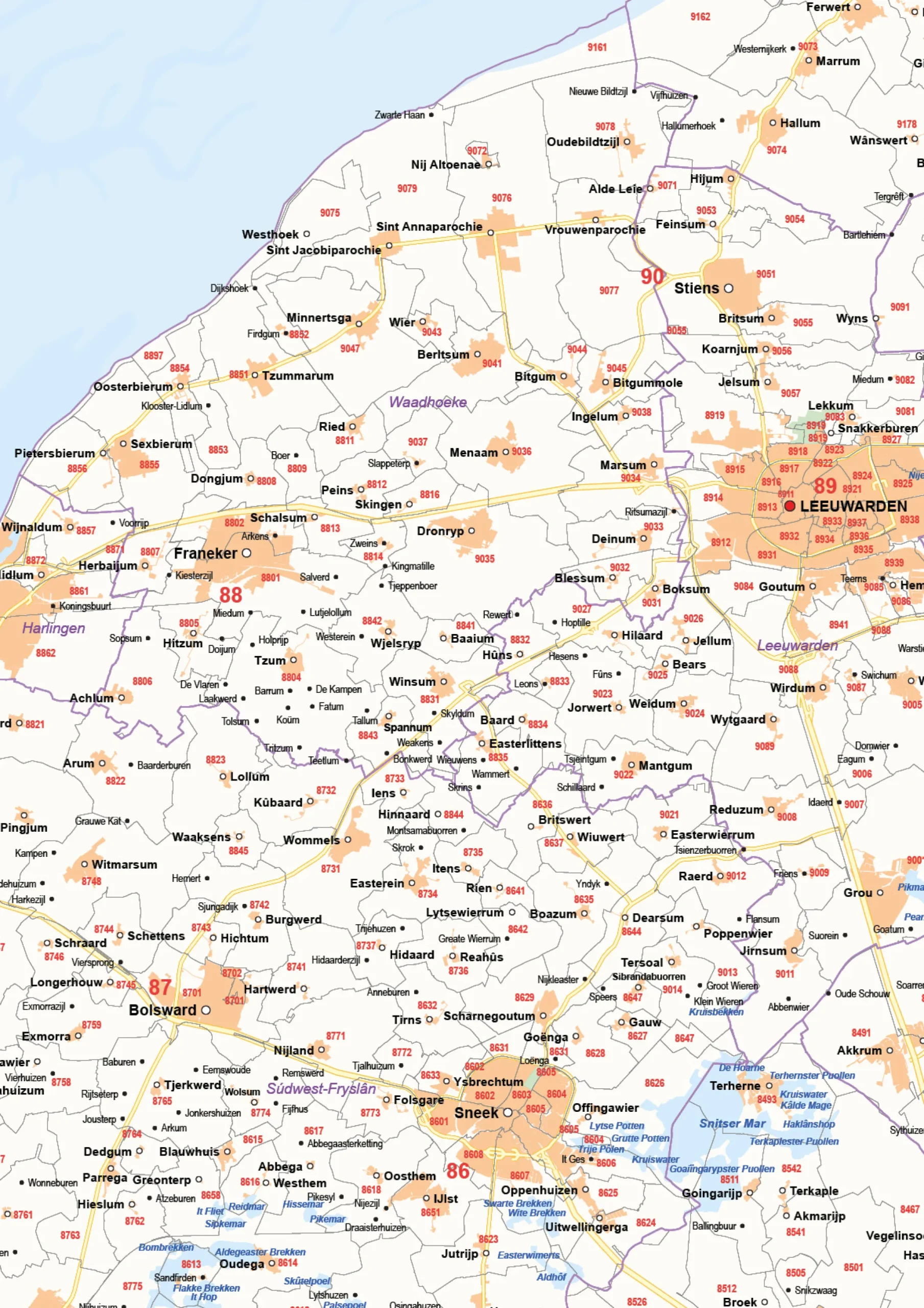 Postcode-/Gemeentekaart Friesland 240