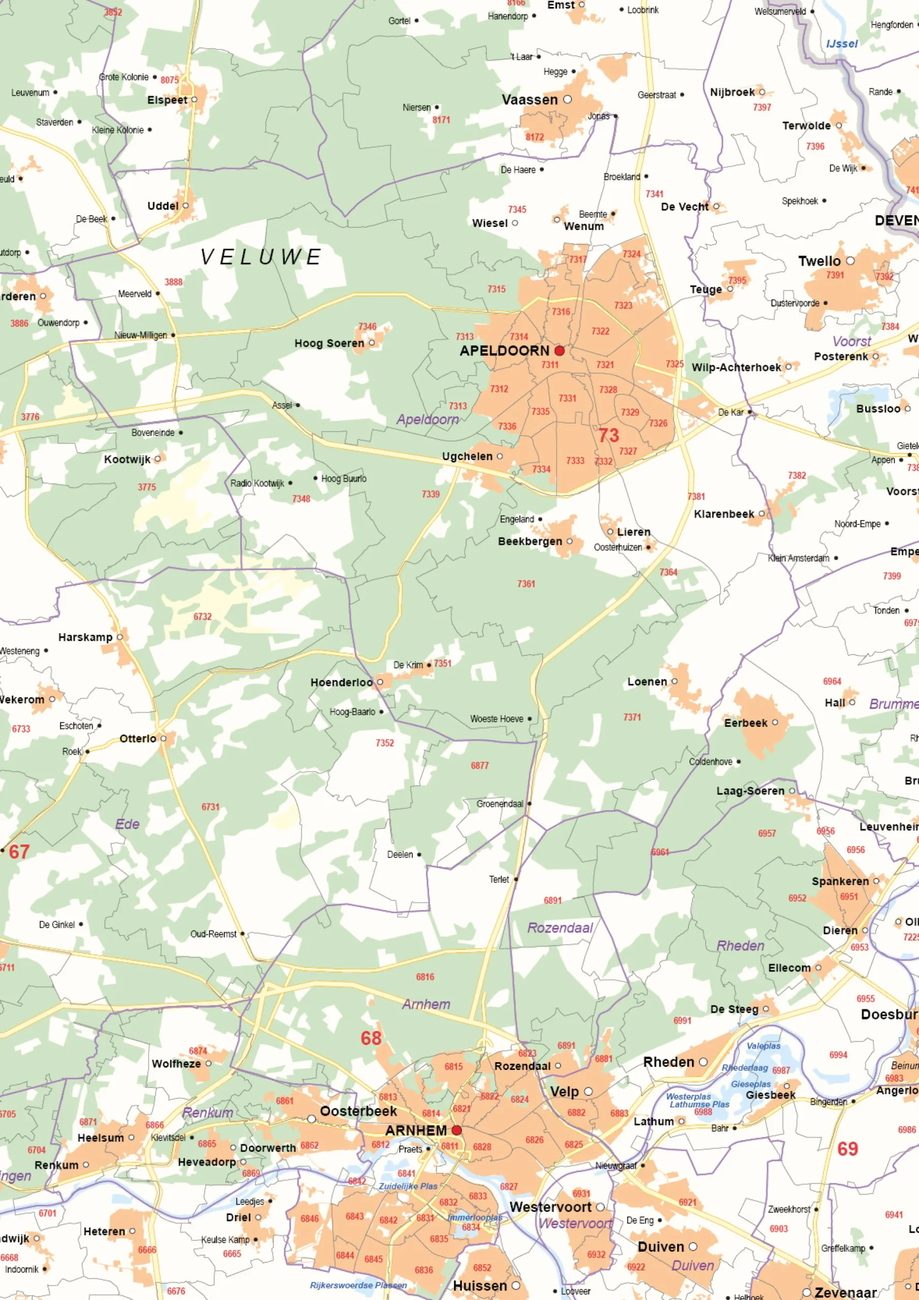 Postcode-/Gemeentekaart Gelderland 250