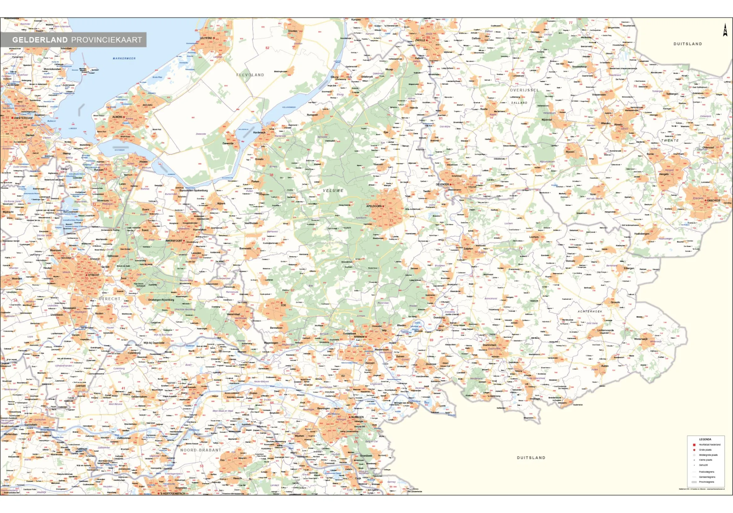 Postcode-/Gemeentekaart Gelderland 250