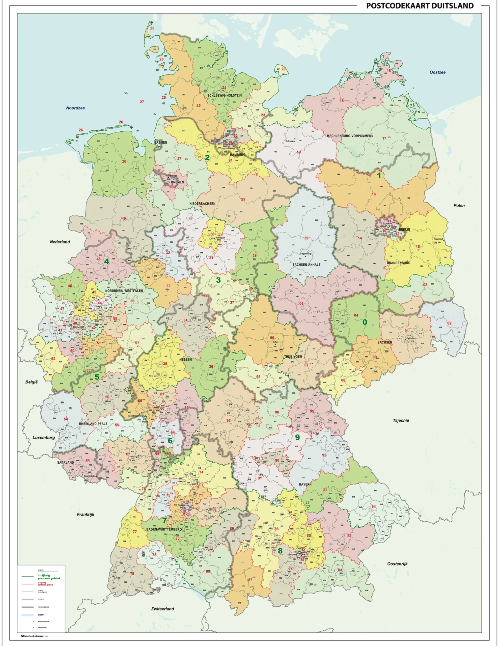 Postcodekaart Duitsland 1-2-3 cijferig 1391