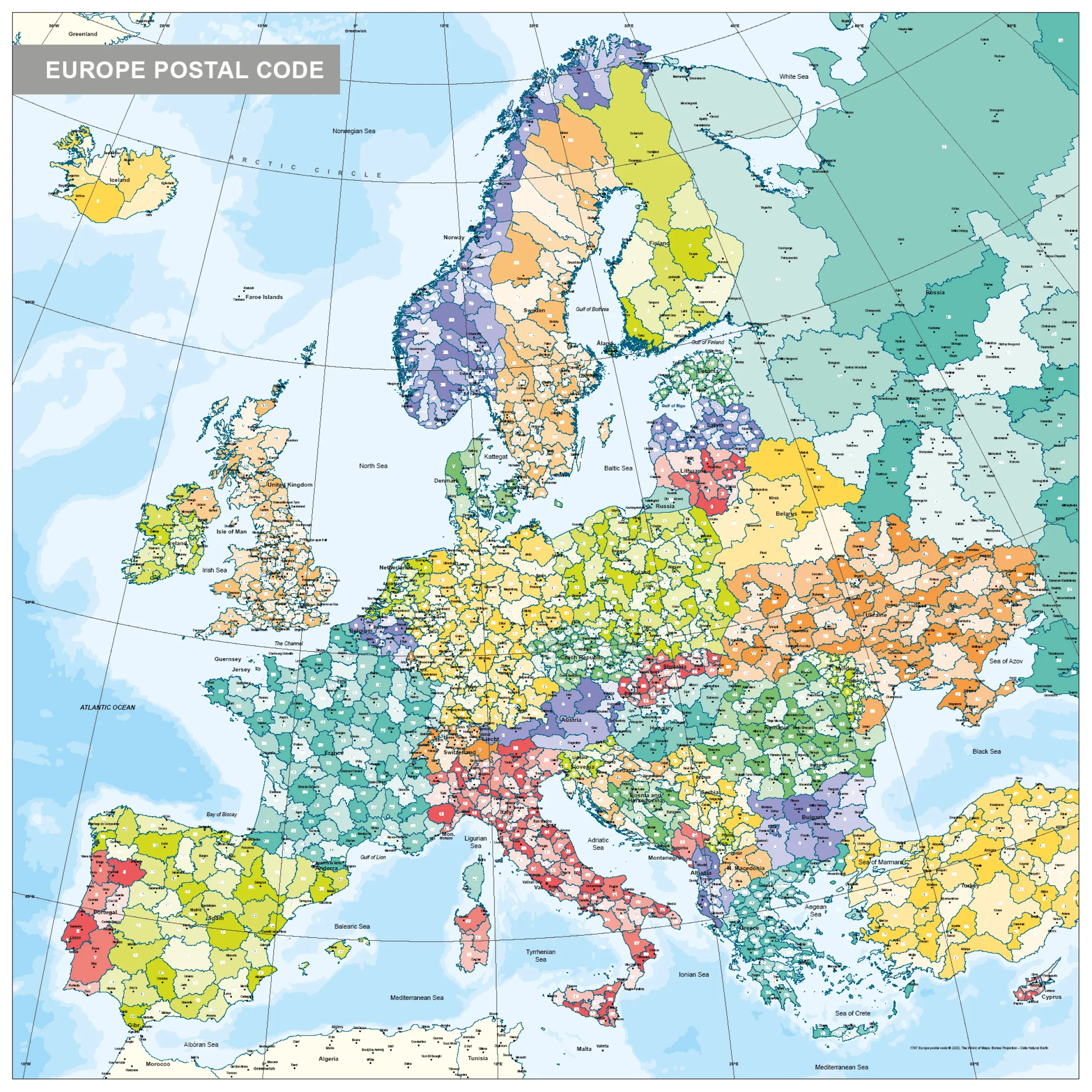 Postcodekaart Europa 1797