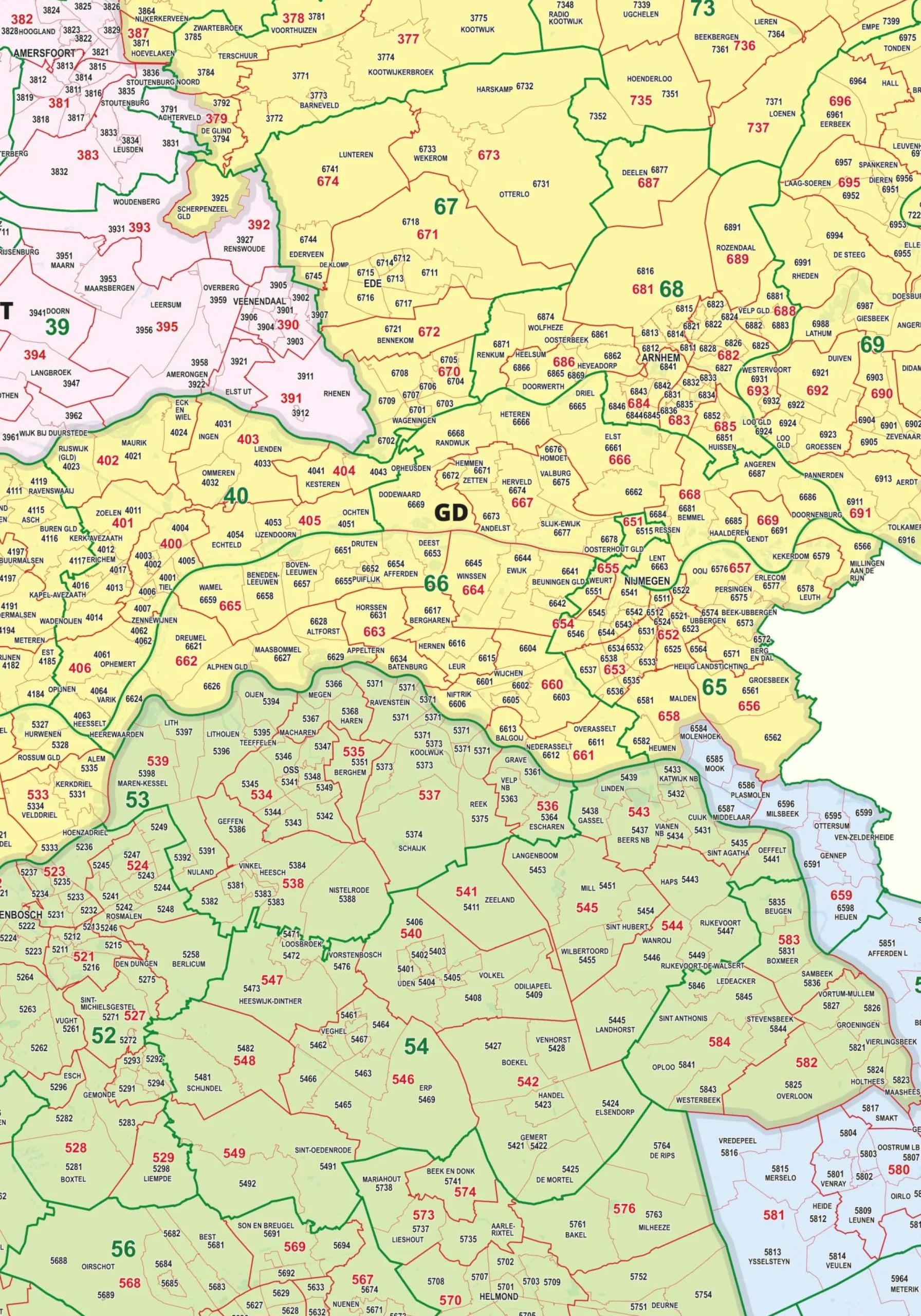 Postcodekaart Nederland 2-, 3- en 4-cijferig 1394