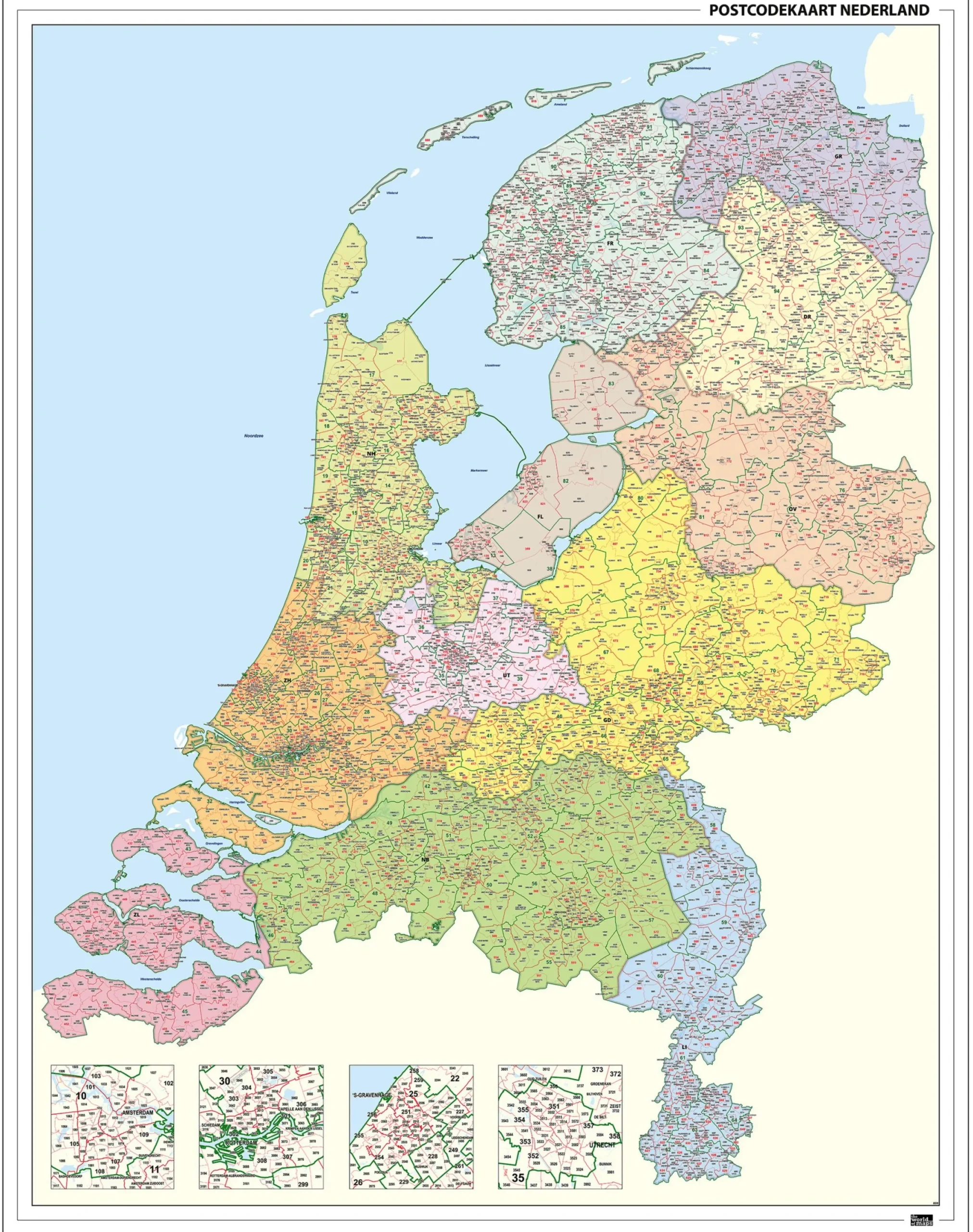 Postcodekaart Nederland 2-, 3- en 4-cijferig 1394