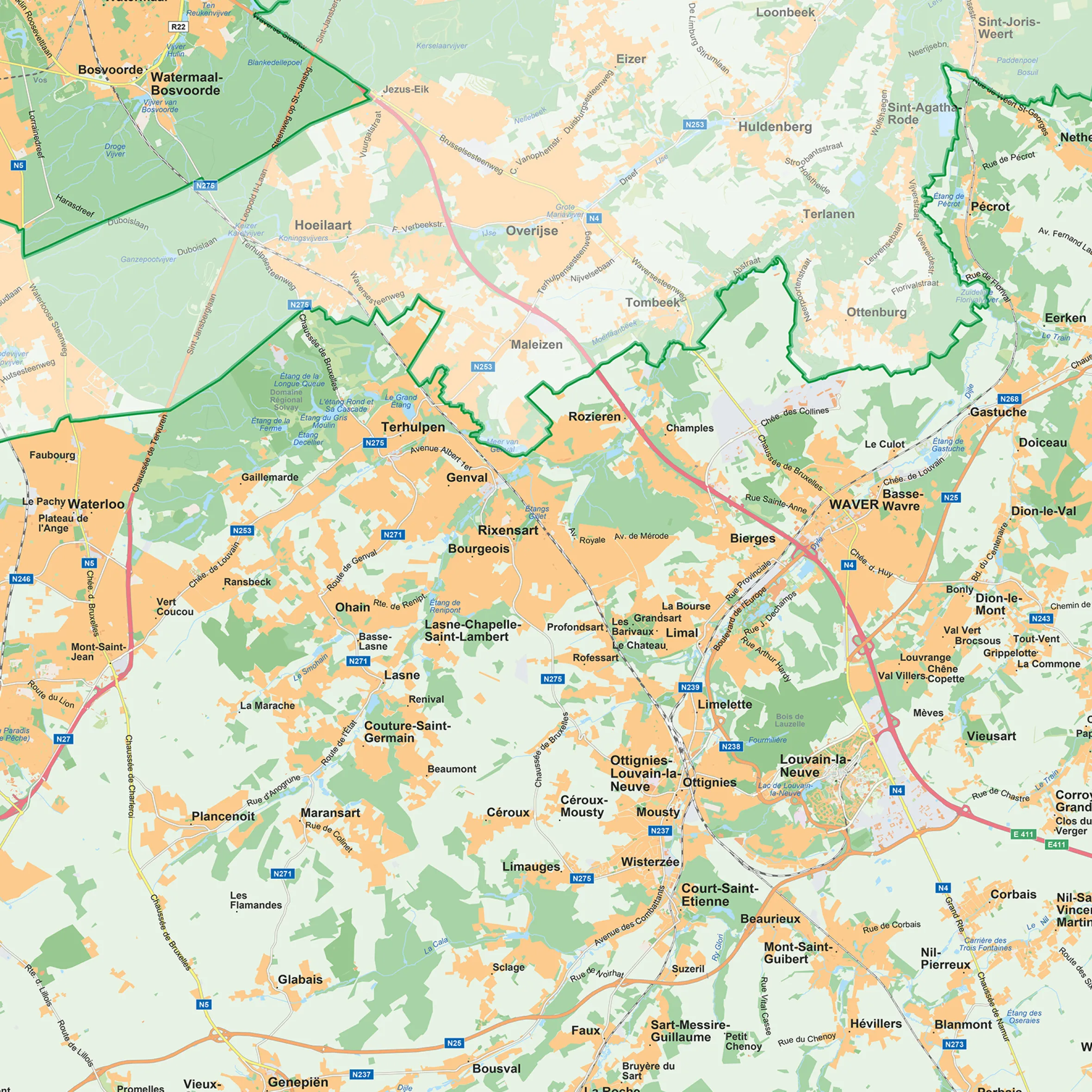 Provinciekaart Waals-Brabant Natuurkundig 363