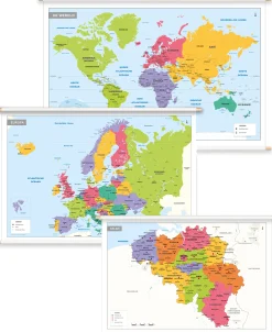 3 Schoolkaarten België/Europa/Wereld 1298
