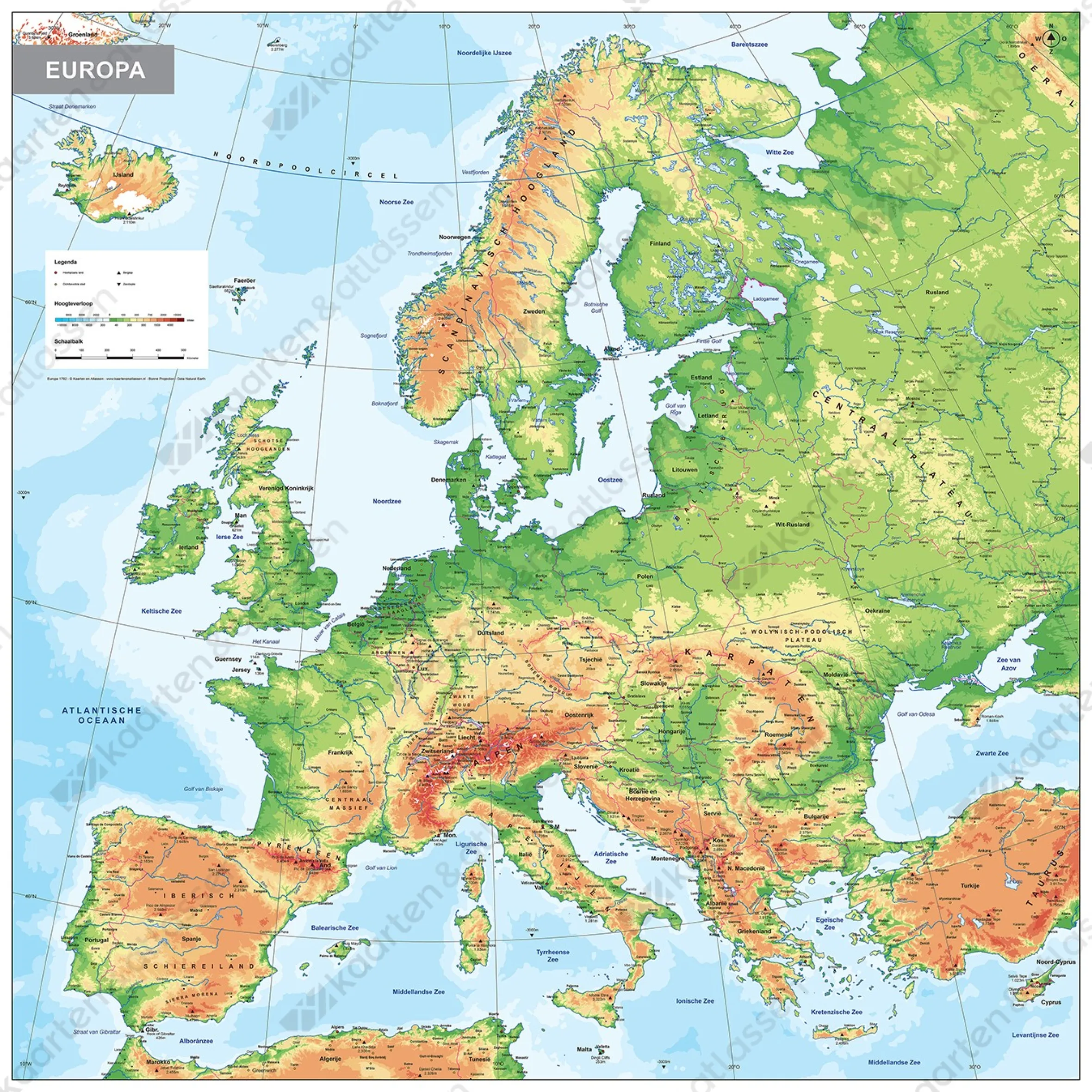 Schoolkaart Europa Natuurkundig 1792