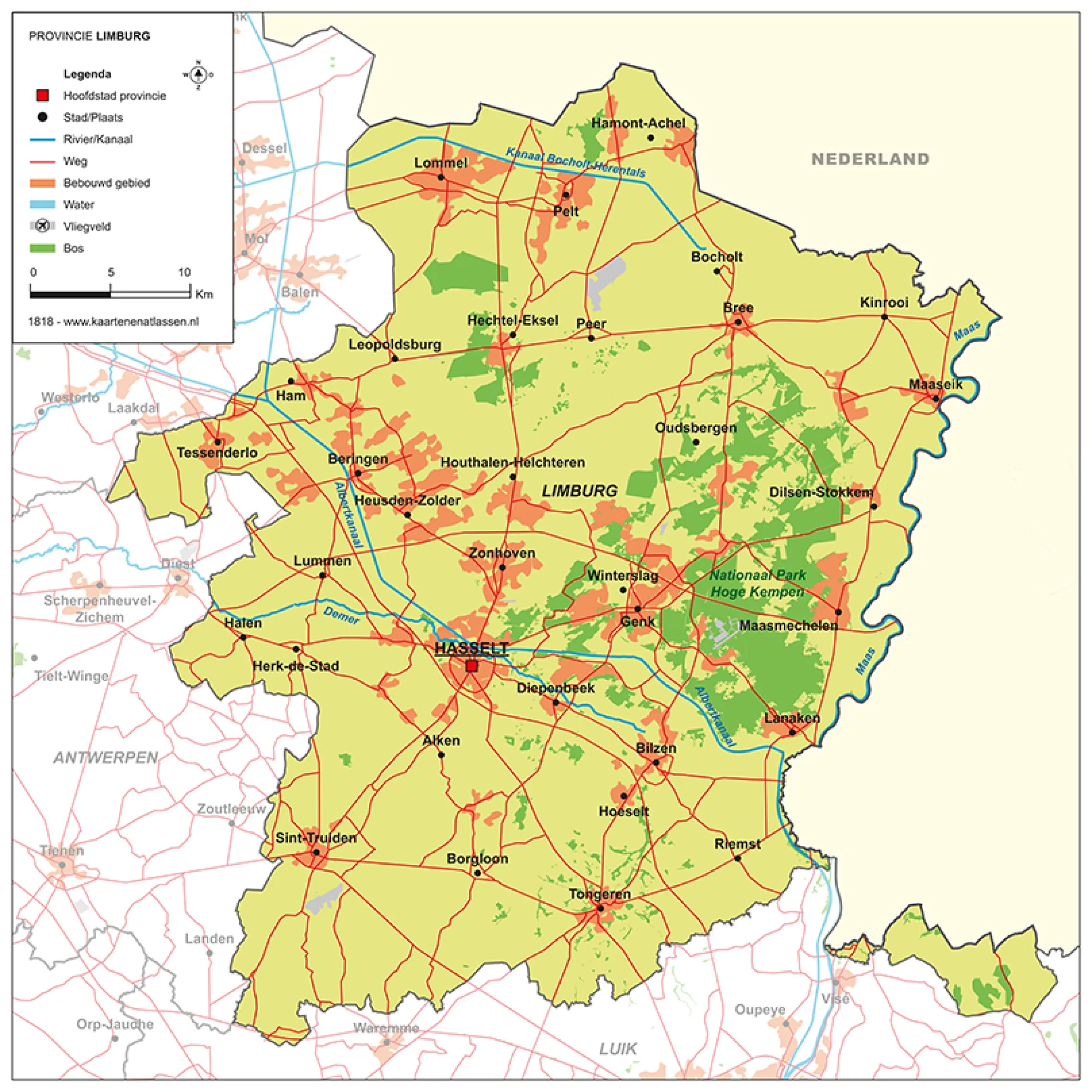 Schoolkaart provincie Limburg 1818