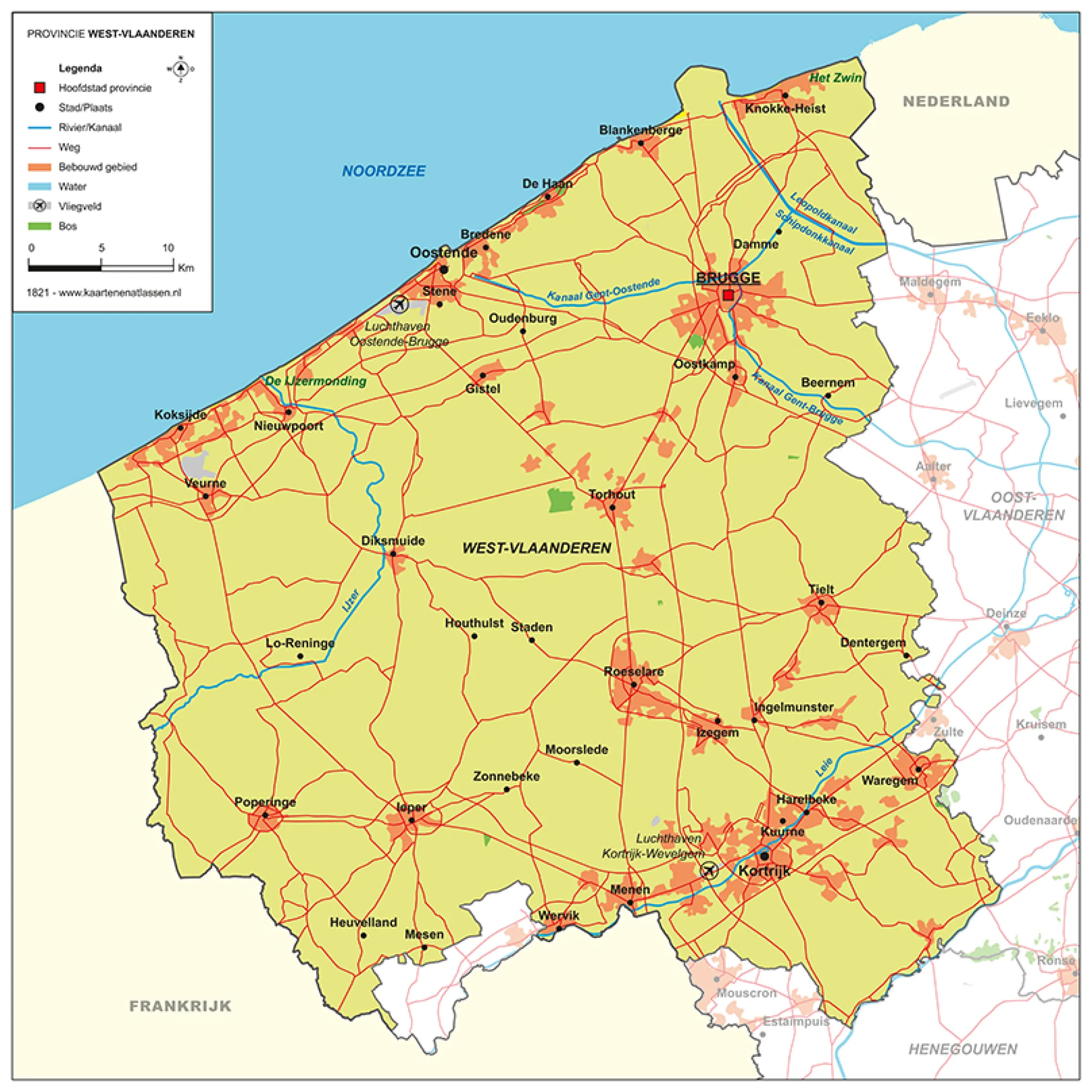 Schoolkaart provincie West-Vlaanderen 1821