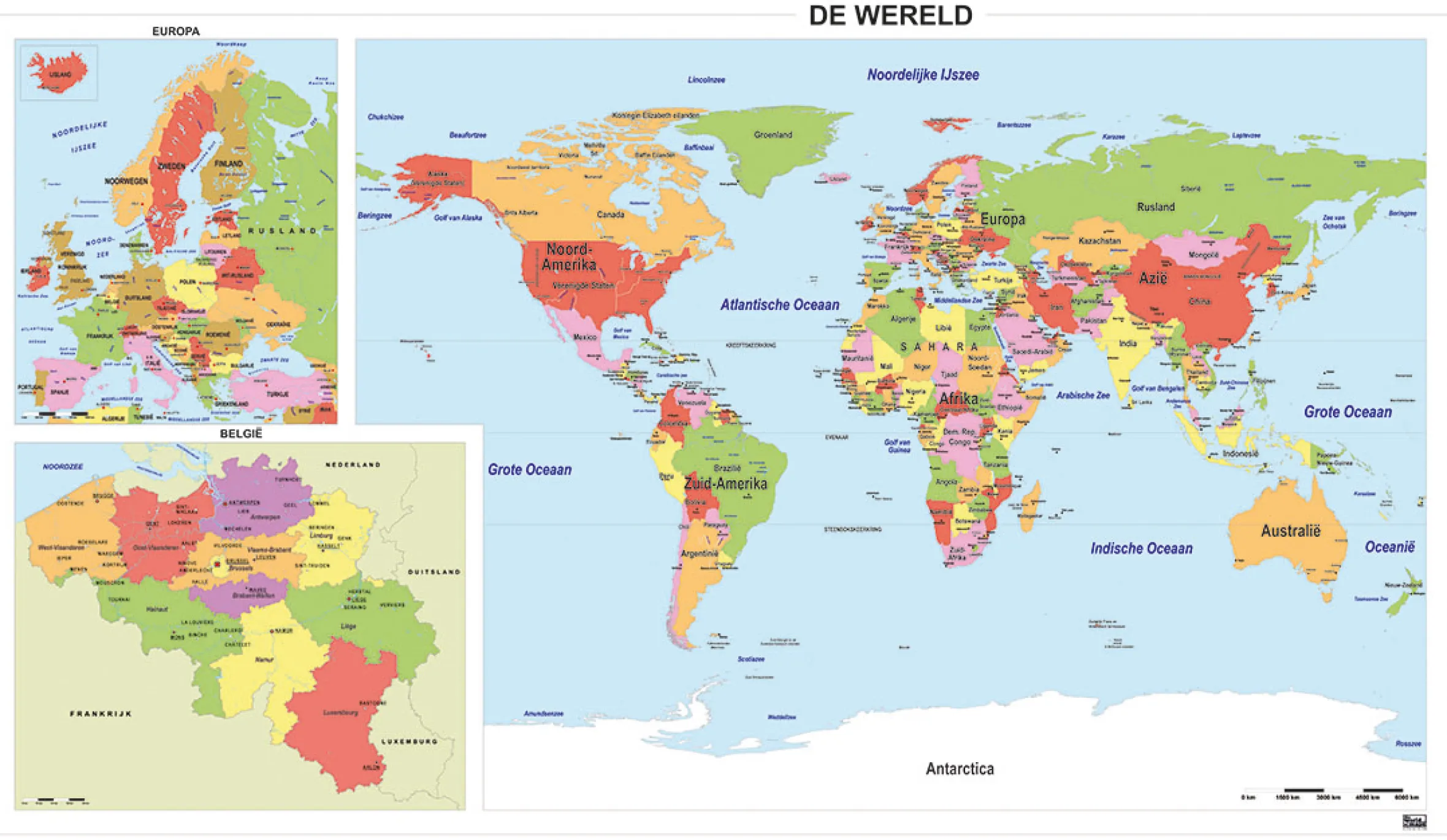 Schoolkaart Wereld/Europa/België 1748