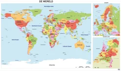 Schoolkaart Wereld/Europa/Nederland 300