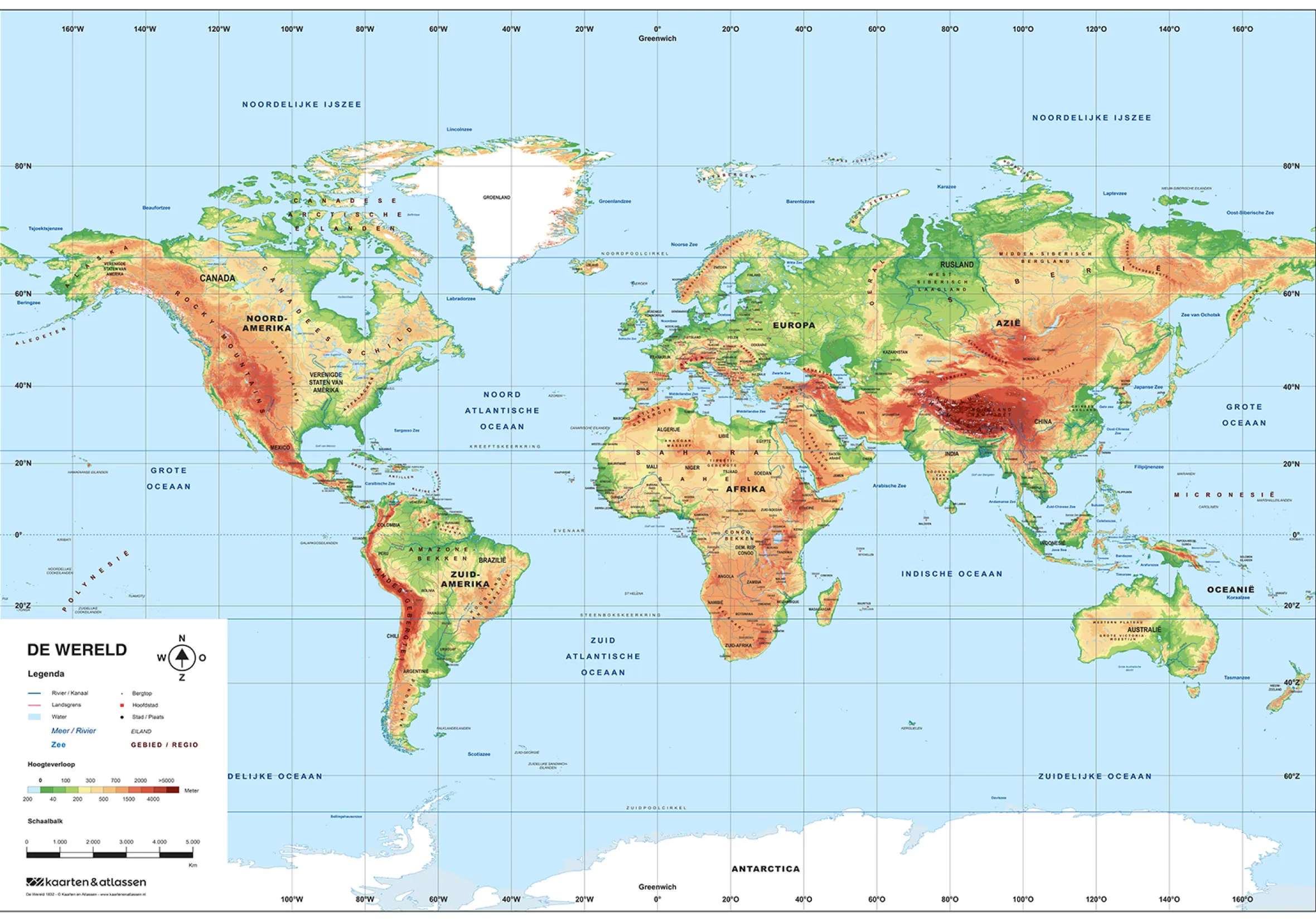 Schoolkaart Wereld Natuurkundig 1832