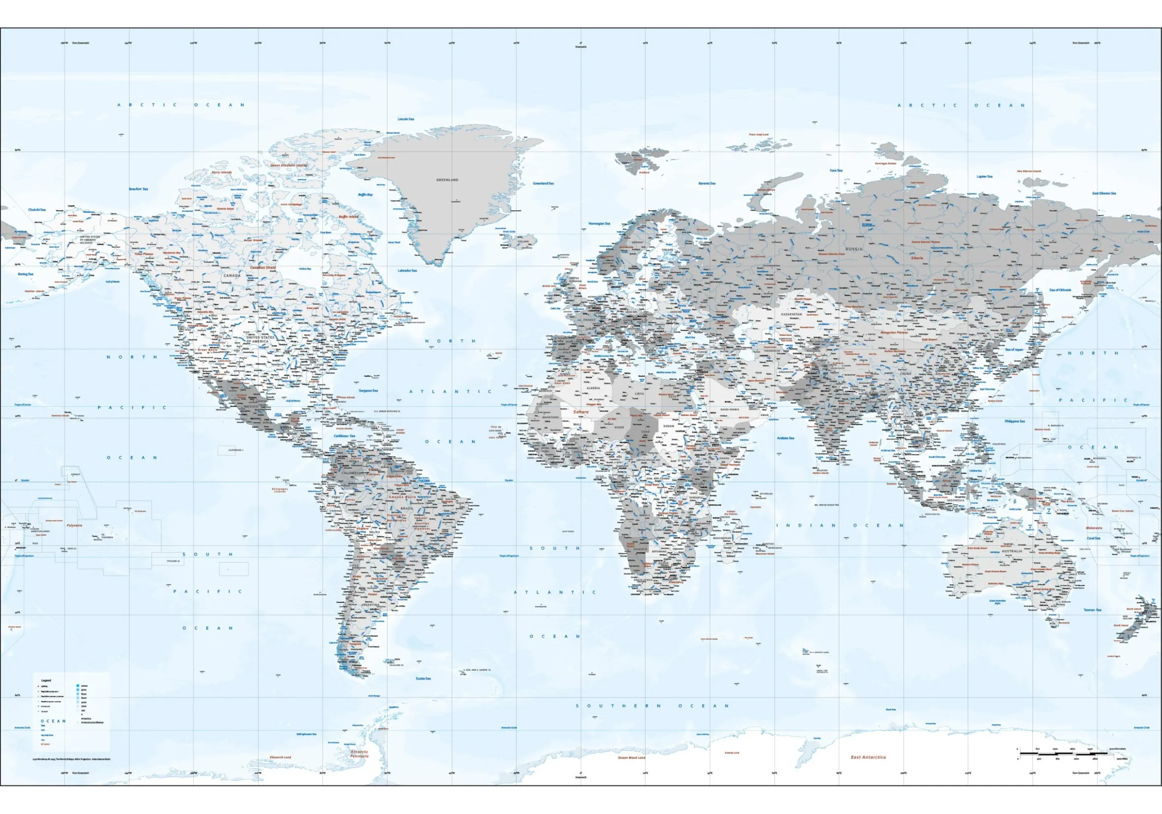 Silver Worldmap met reliëf 1268
