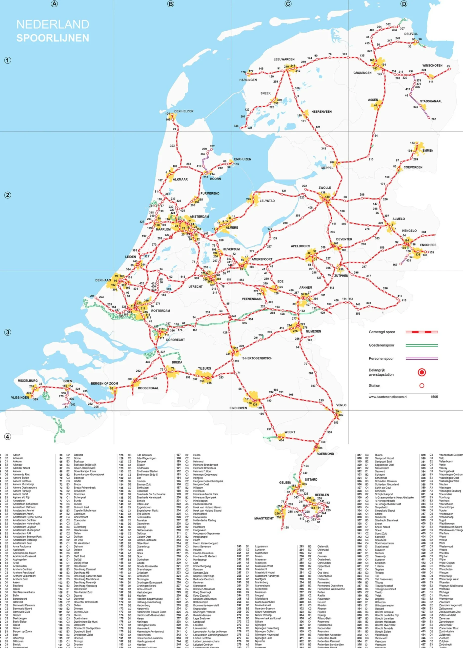Spoorlijnenkaart Nederland 1505