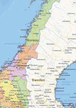 Staatkundige landkaart Noorwegen 1454