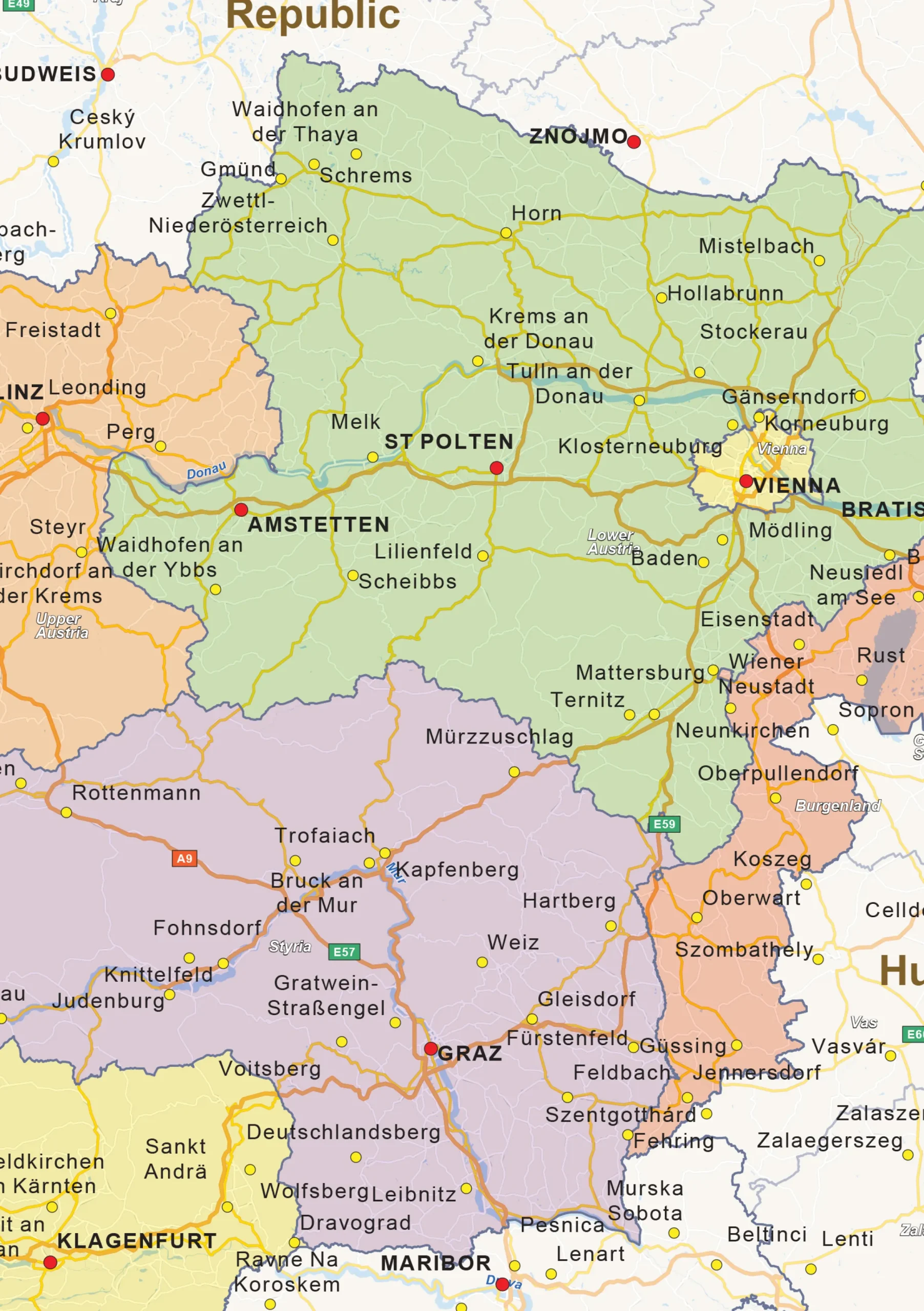 Staatkundige landkaart Oostenrijk 1456