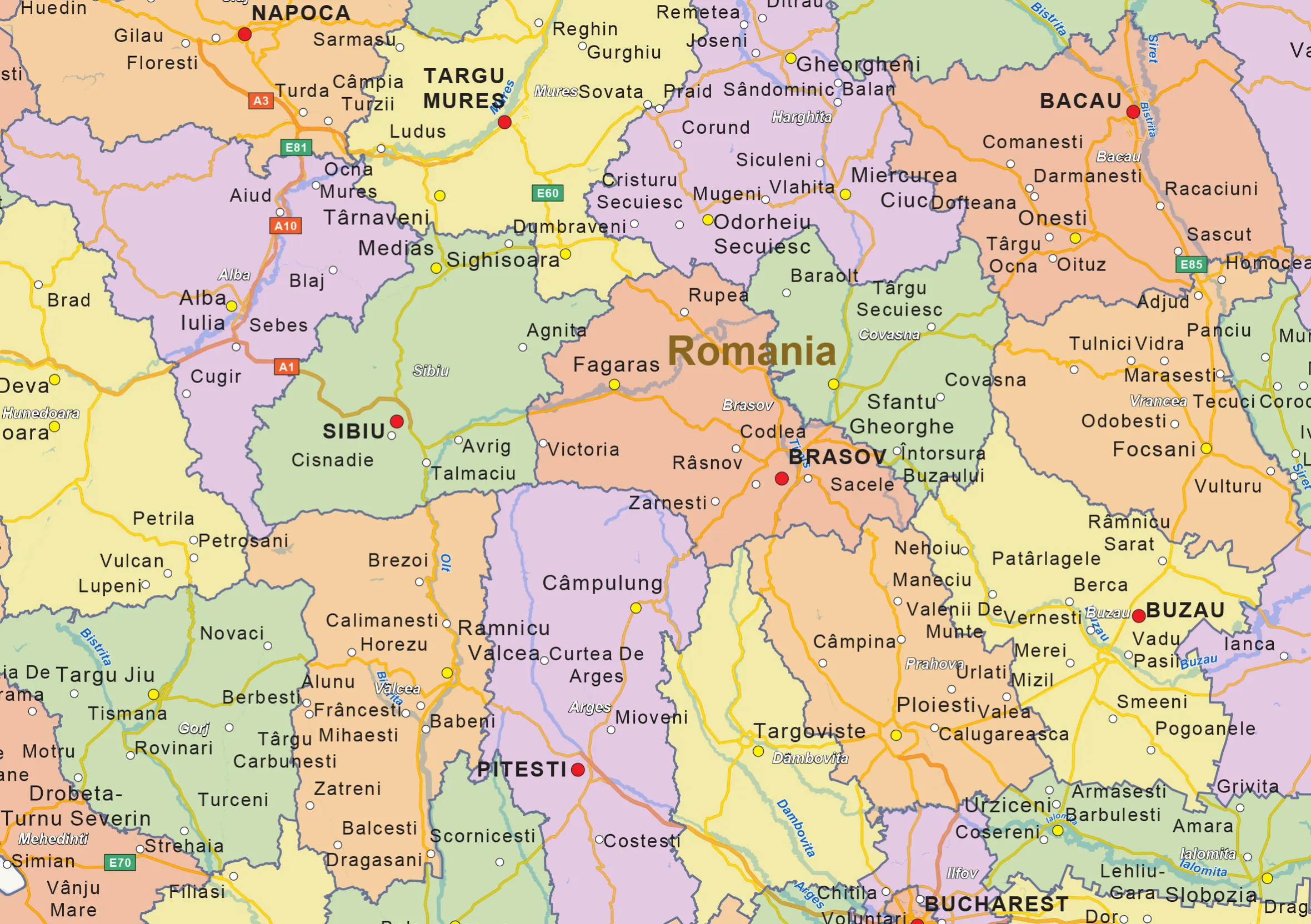 Staatkundige landkaart Roemenië 1464