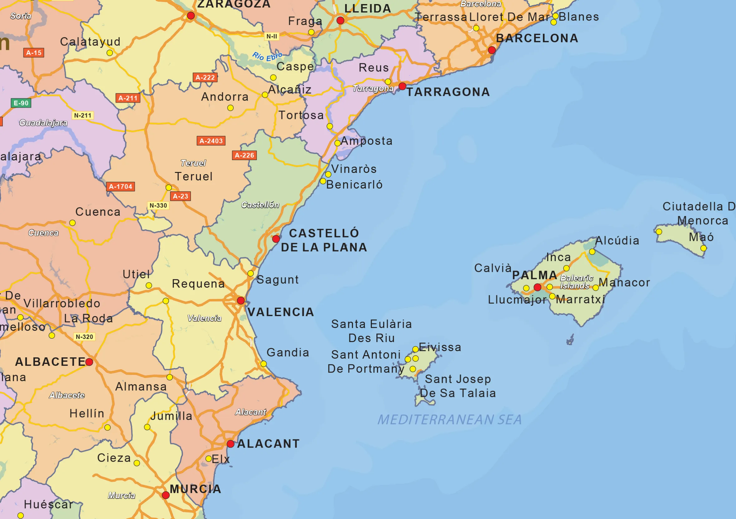 Staatkundige landkaart Spanje 1466