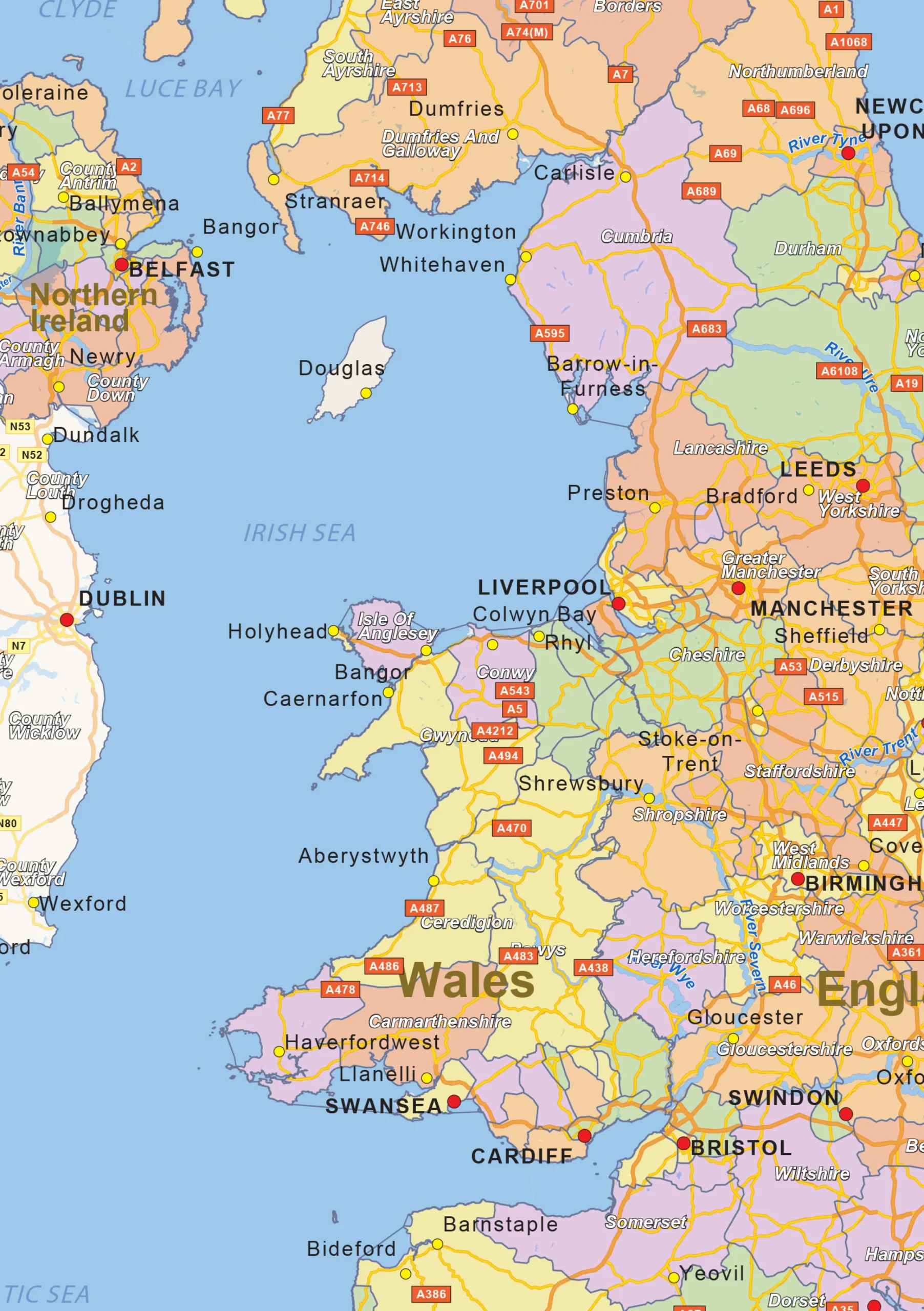 Staatkundige landkaart United Kingdom 1470