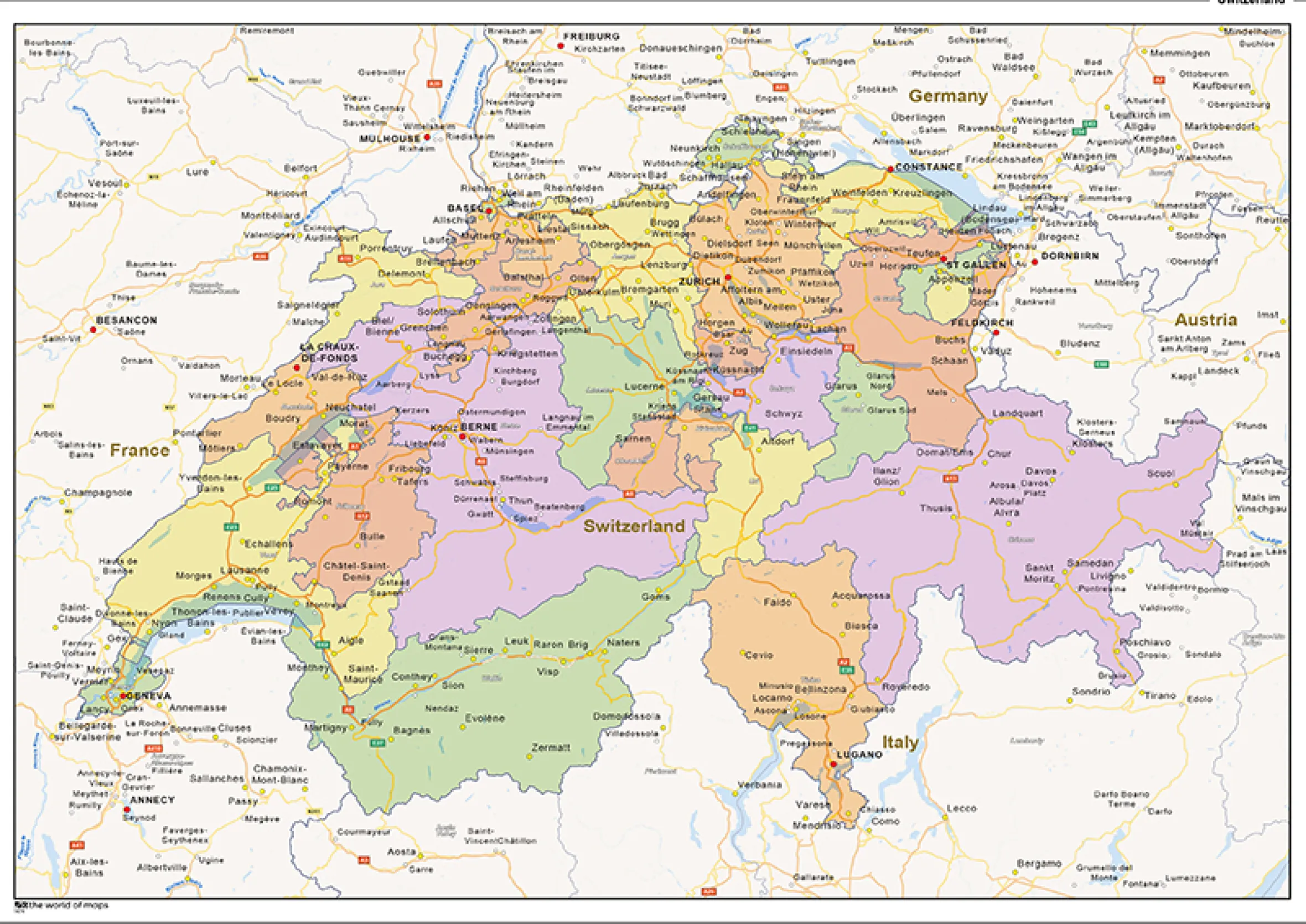Staatkundige landkaart Zwitserland 1474