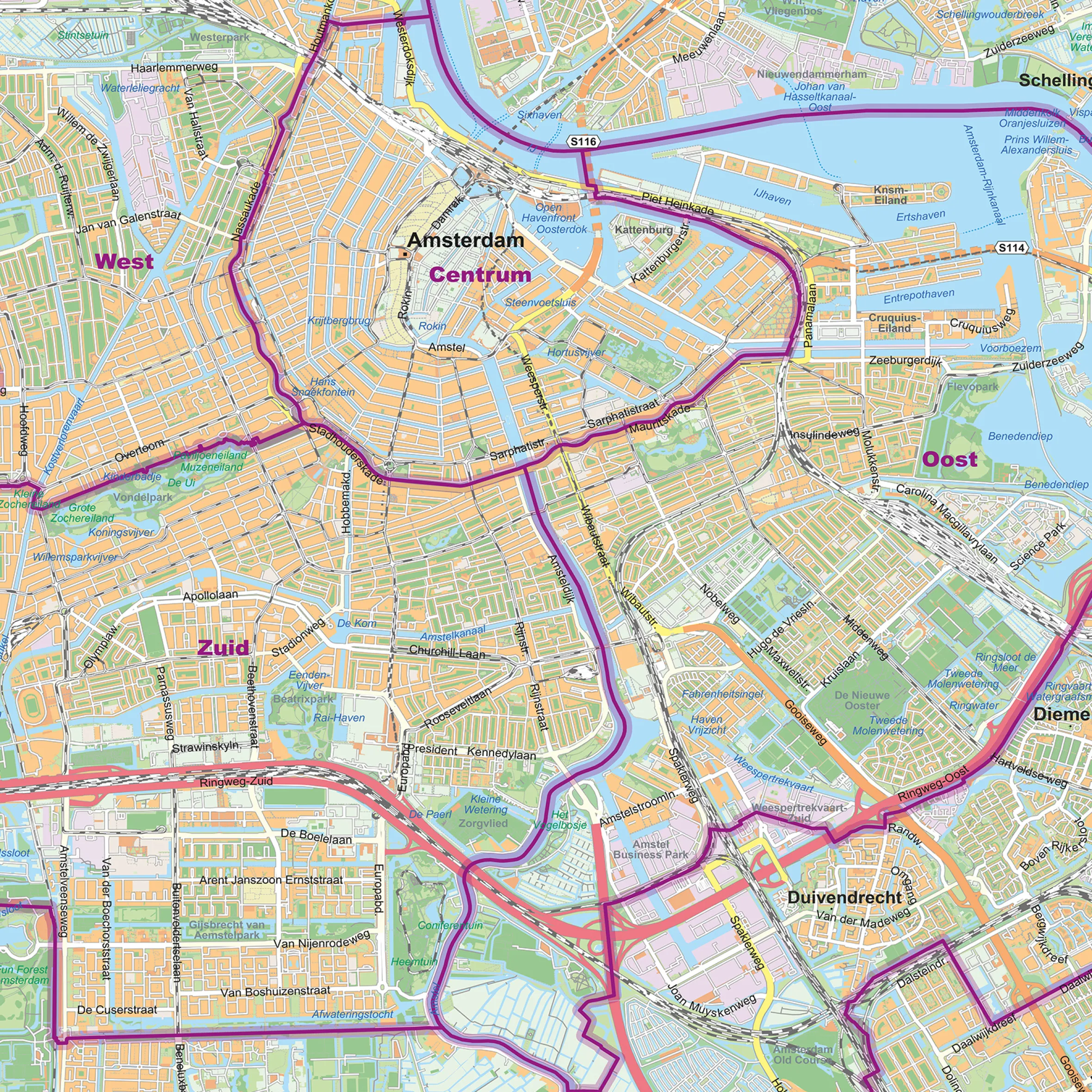 Stadsdeelkaart Amsterdam met 7 stadsdelen 2061