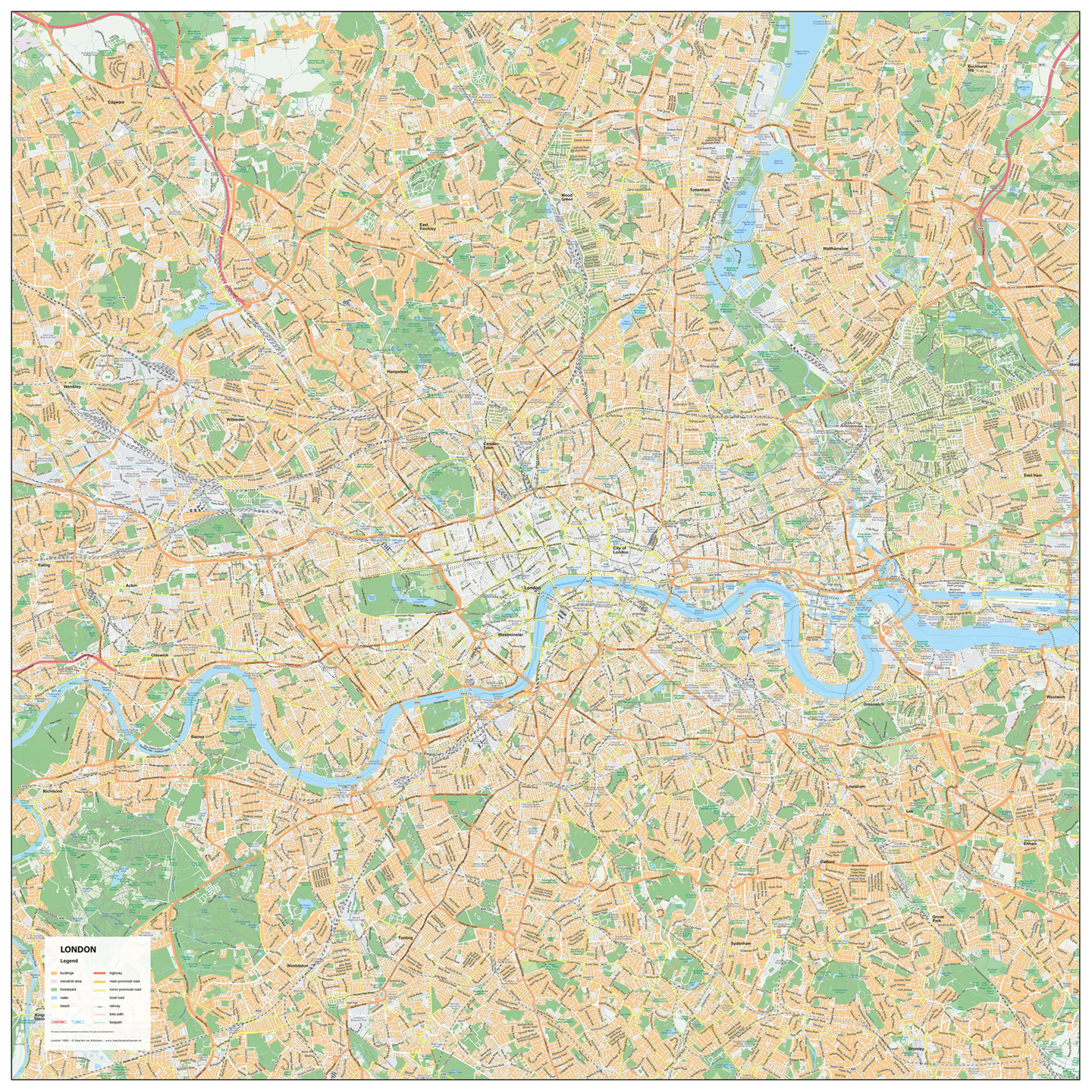 Stadsplattegrond Groot Londen / London 1882