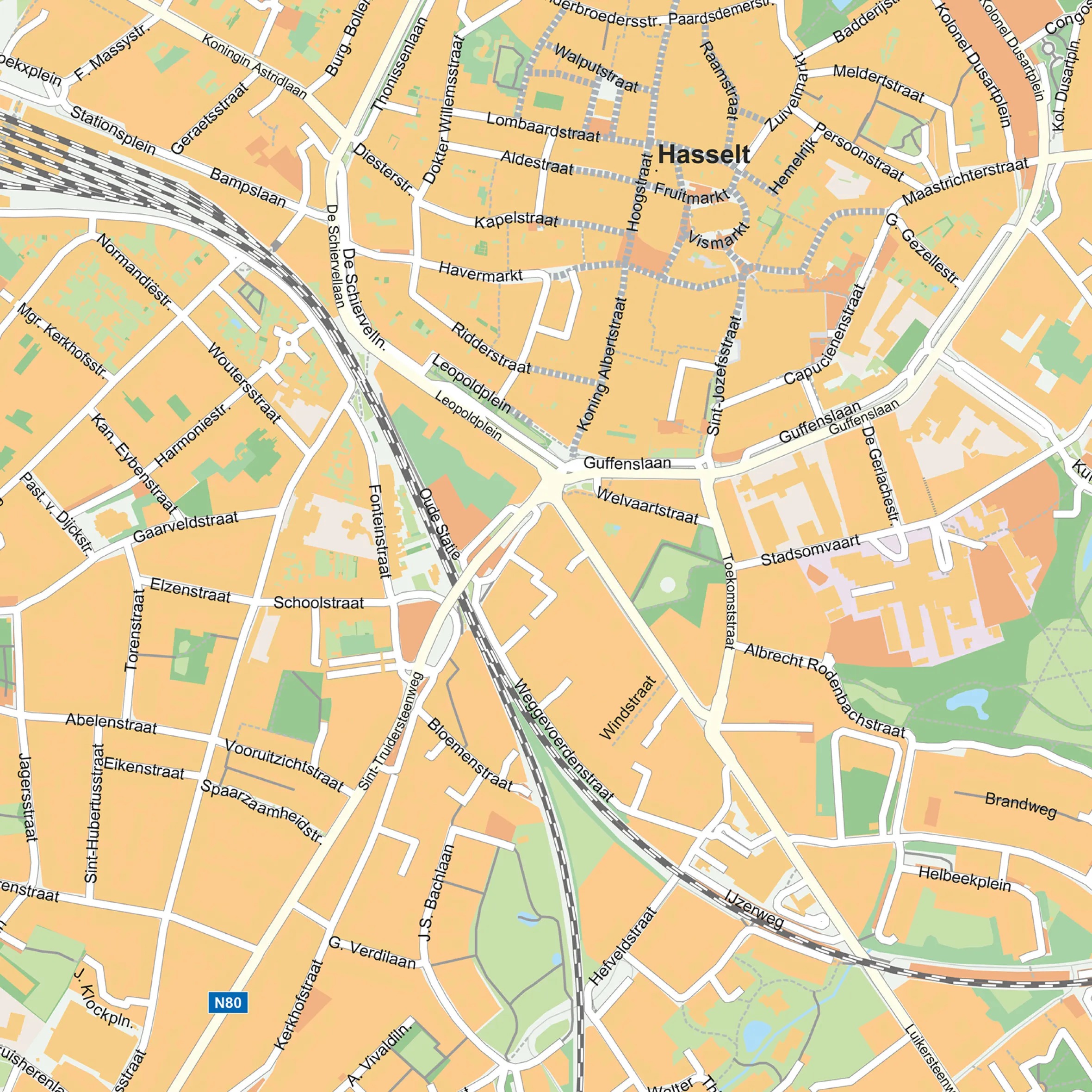 Straatnamenkaart Hasselt Stadskaart 1862