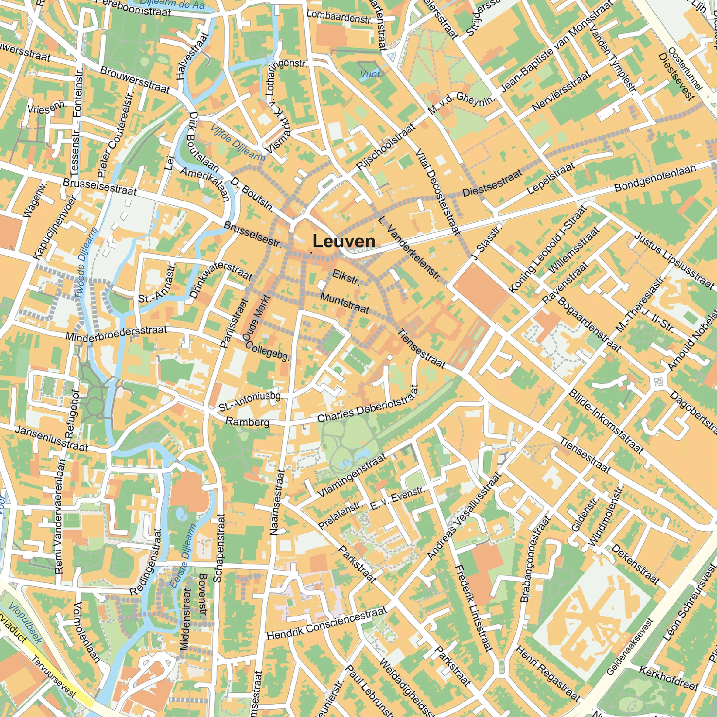 Straatnamenkaart Leuven Stadskaart 1864