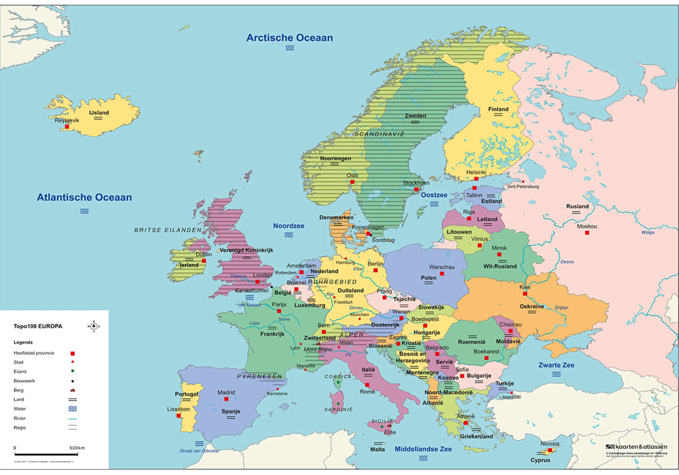 TOPO100 Dubbelzijdige Schoolkaart Europa 1844