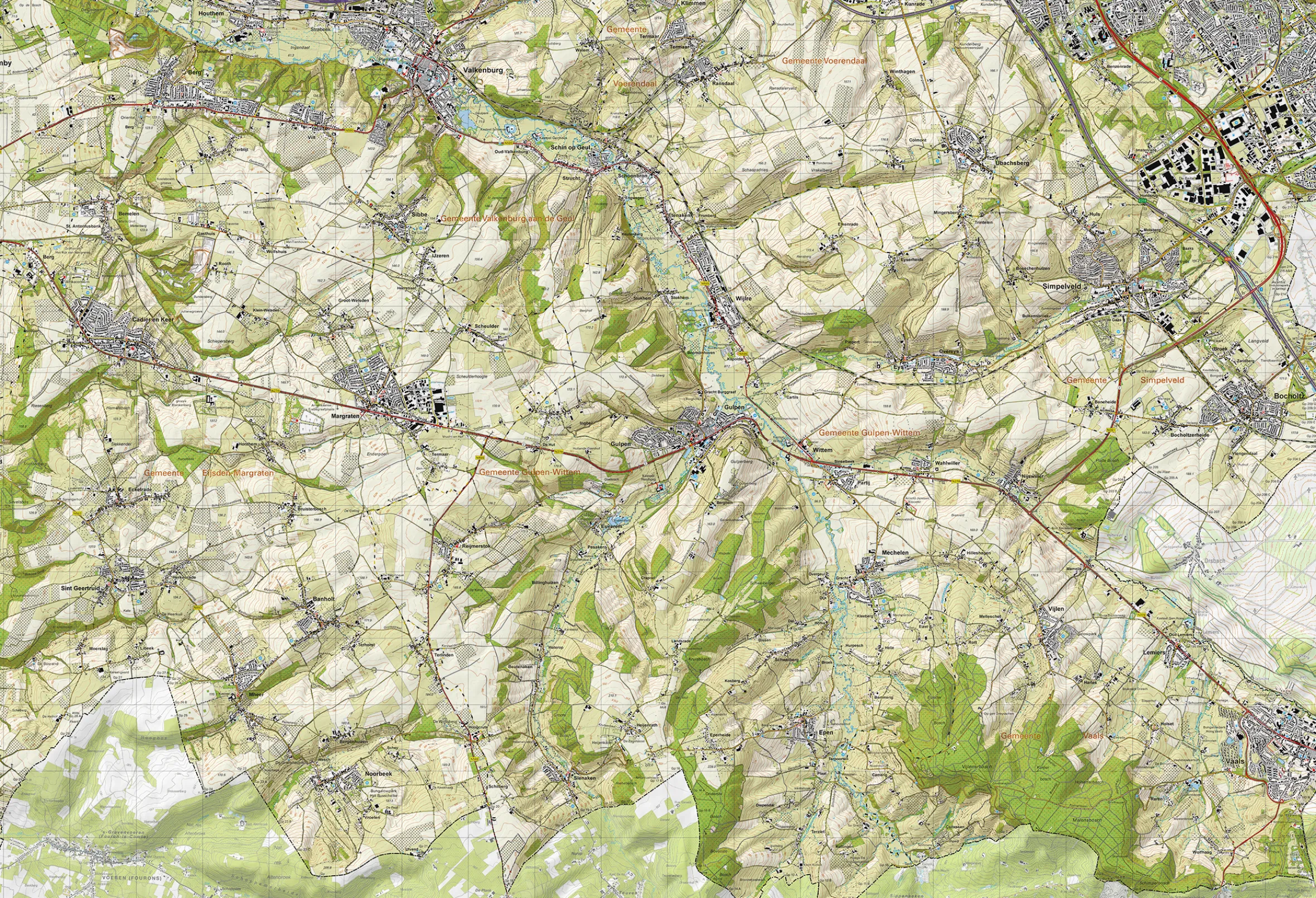 Topografische kaart Zuid Limburg – Het Geuldal (wandkaart)