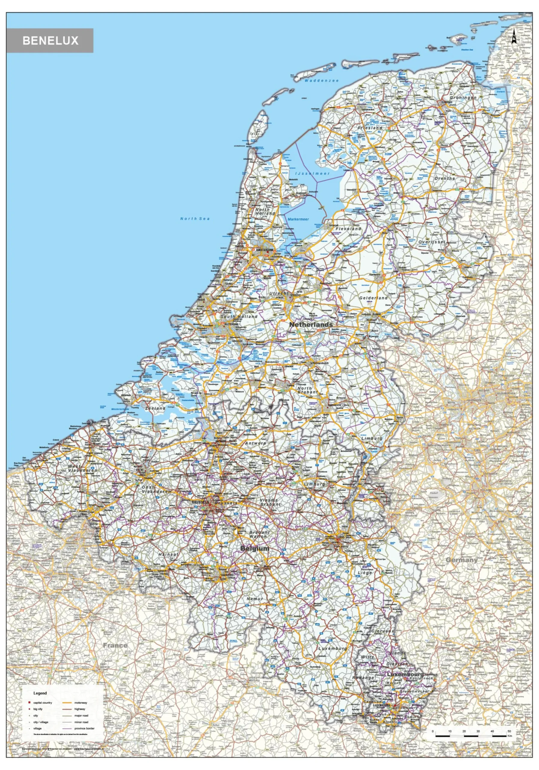 Wegenkaart Benelux 1602