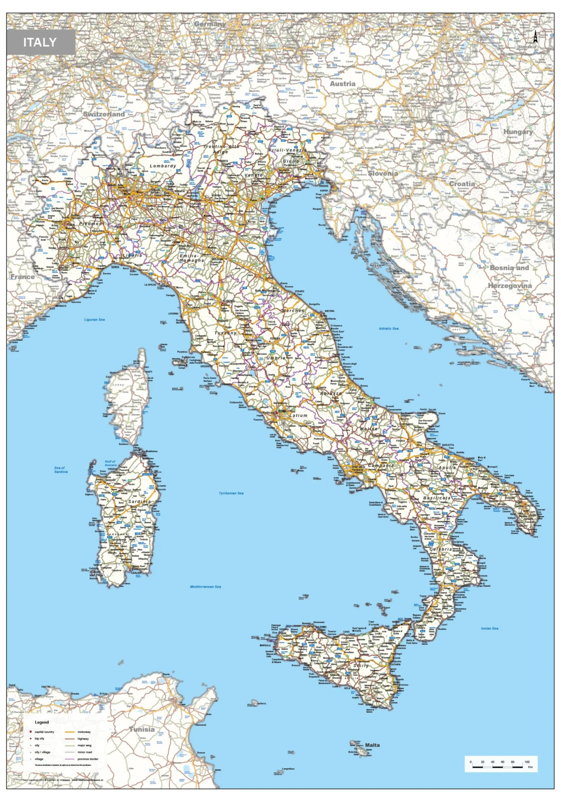 Wegenkaart Italië 1593
