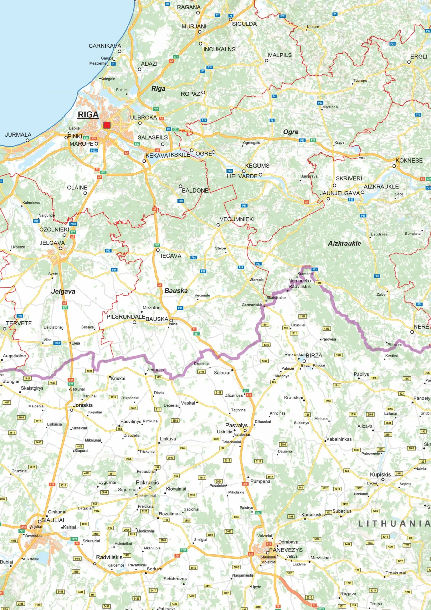 Wegenkaart Letland 1367