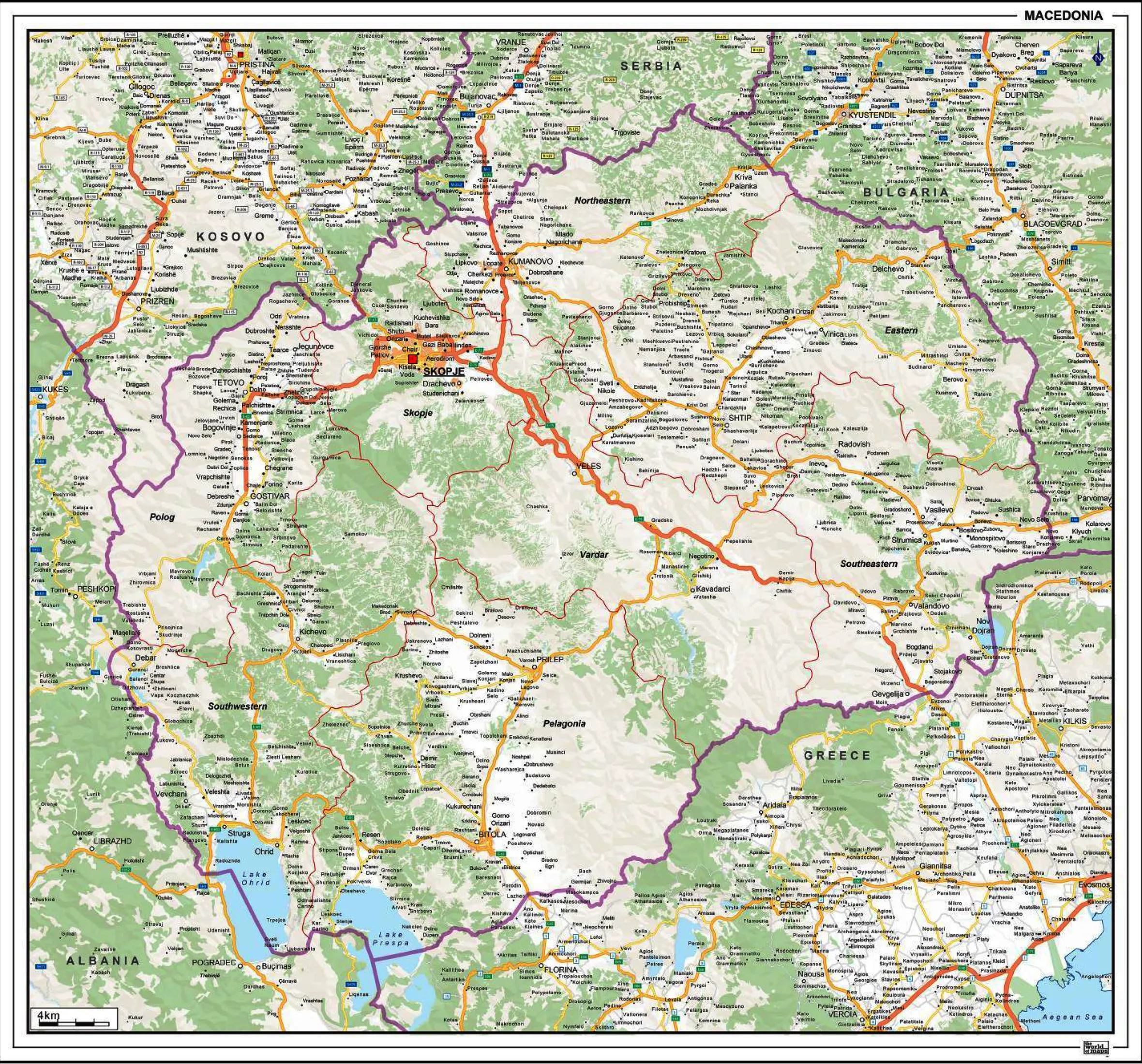 Wegenkaart Macedonië 1370
