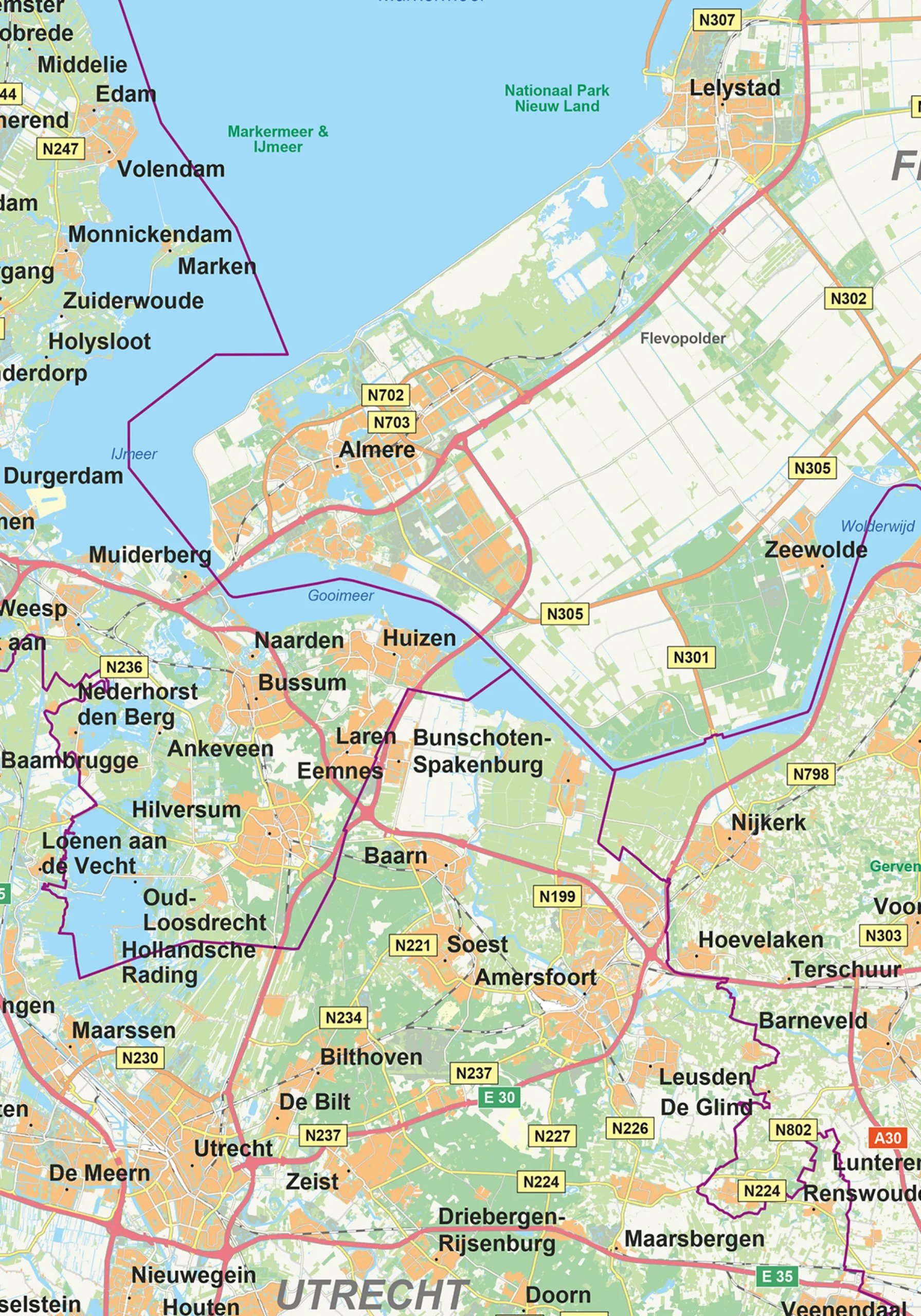 Wegenkaart Nederland met veel wegnummers 598