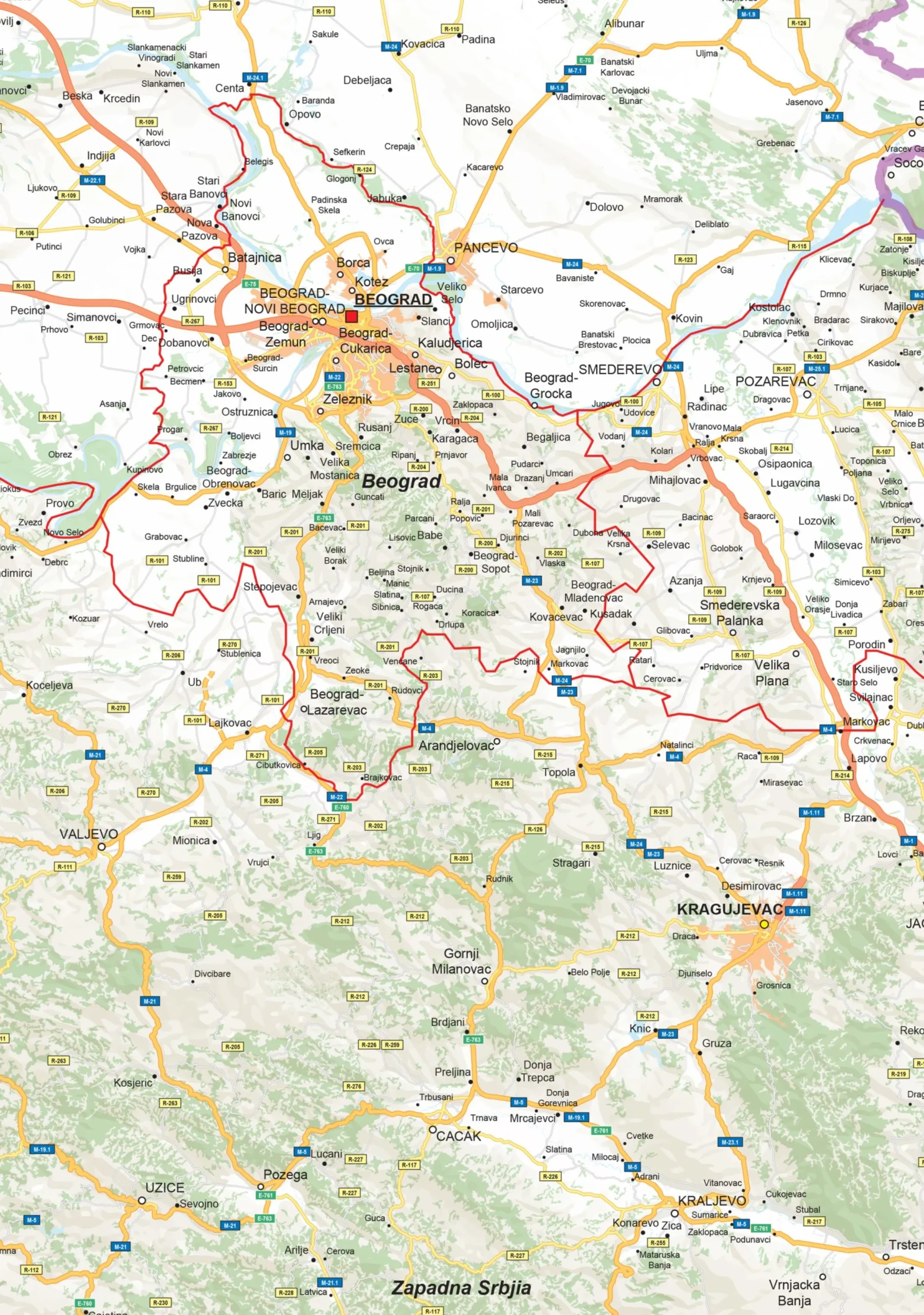 Wegenkaart Servië 1374