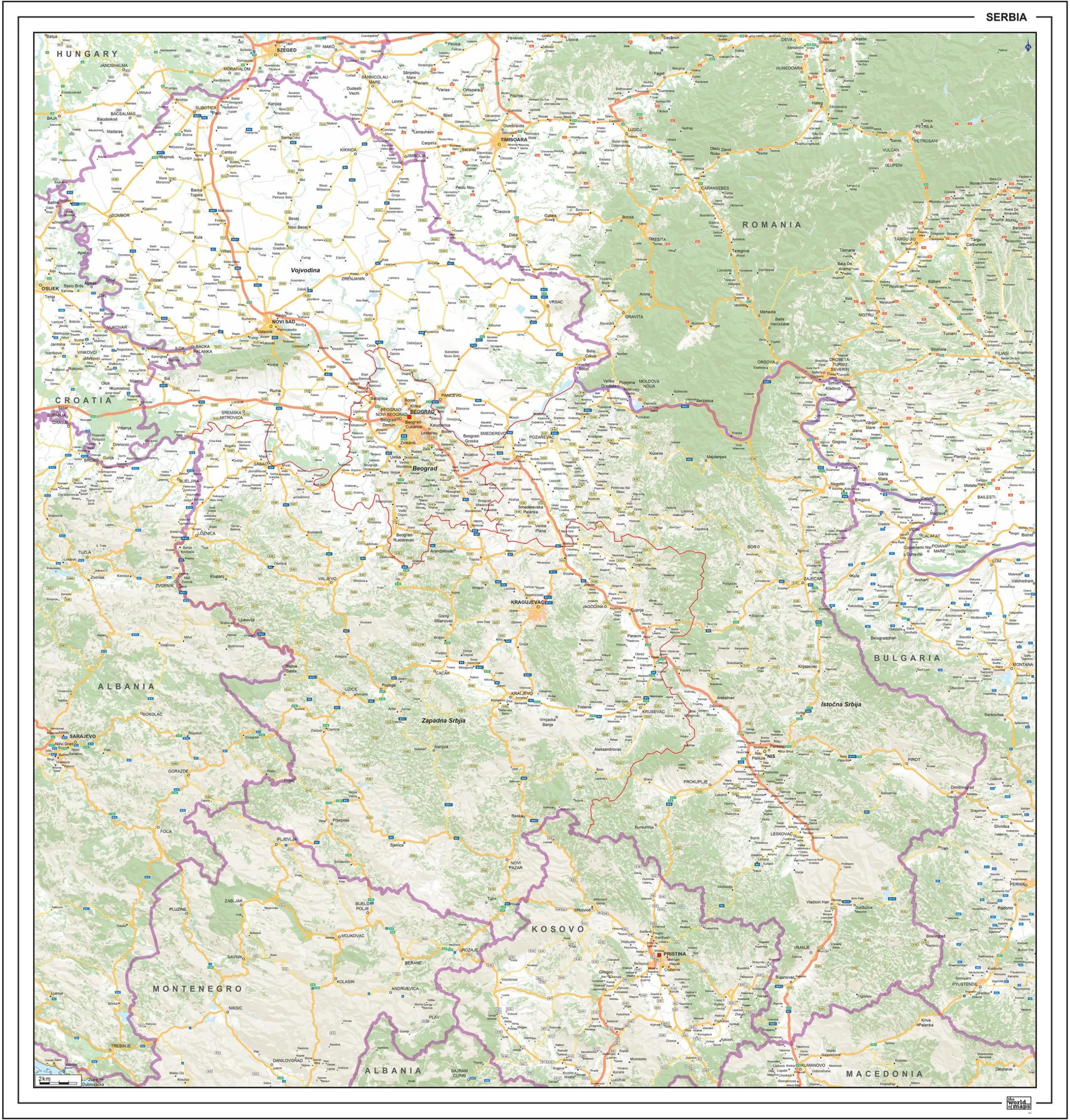Wegenkaart Servië 1374