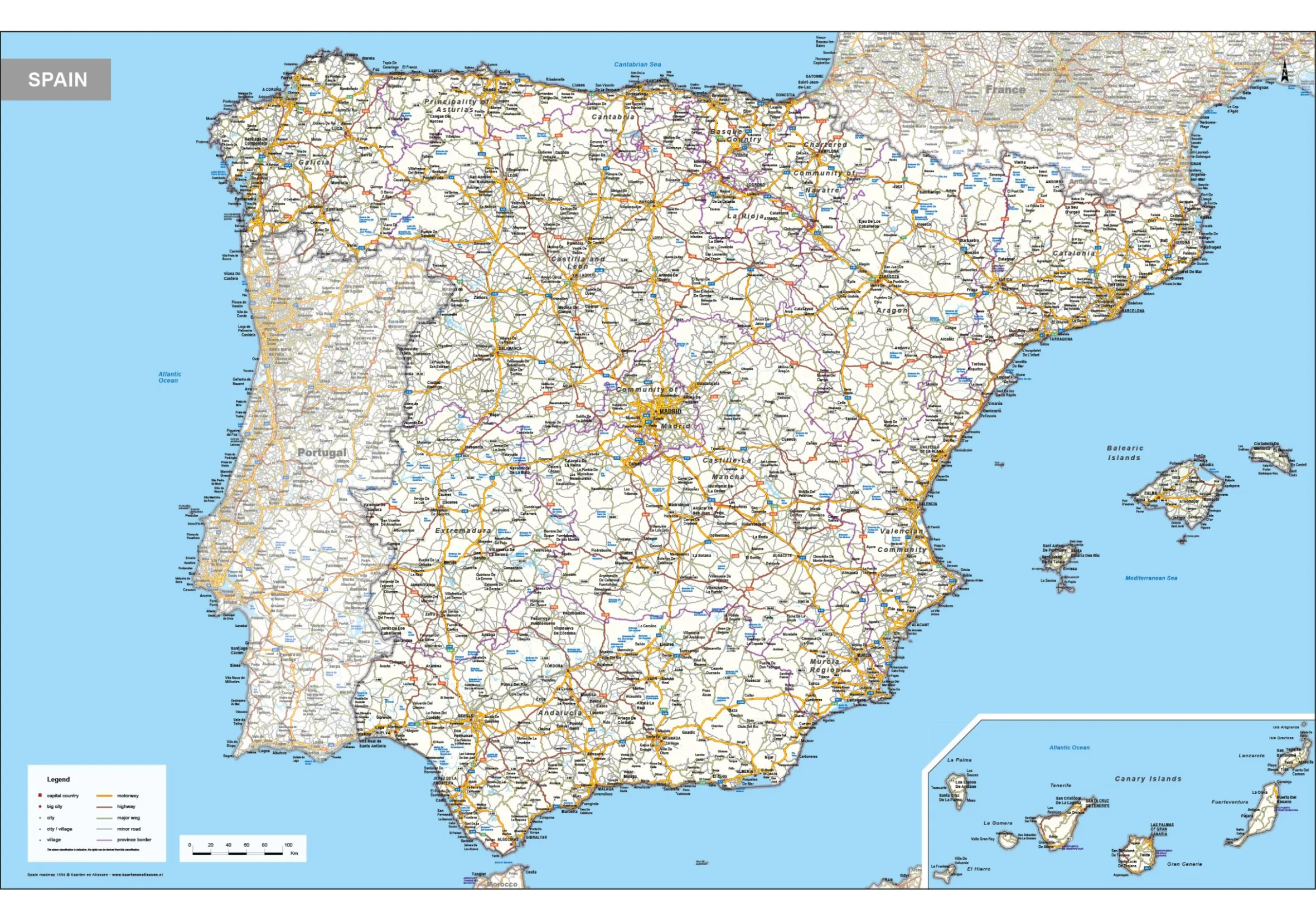 Wegenkaart Spanje 1594