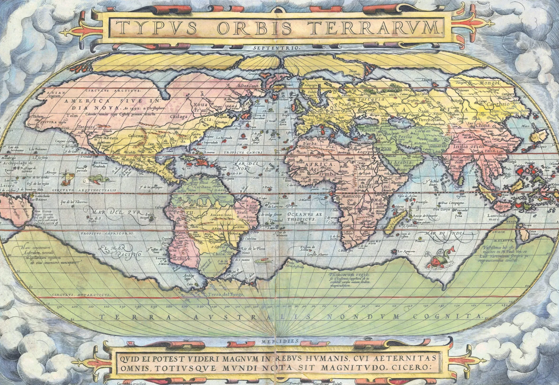 Wereldkaart Anno 1570 Abraham Ortelius