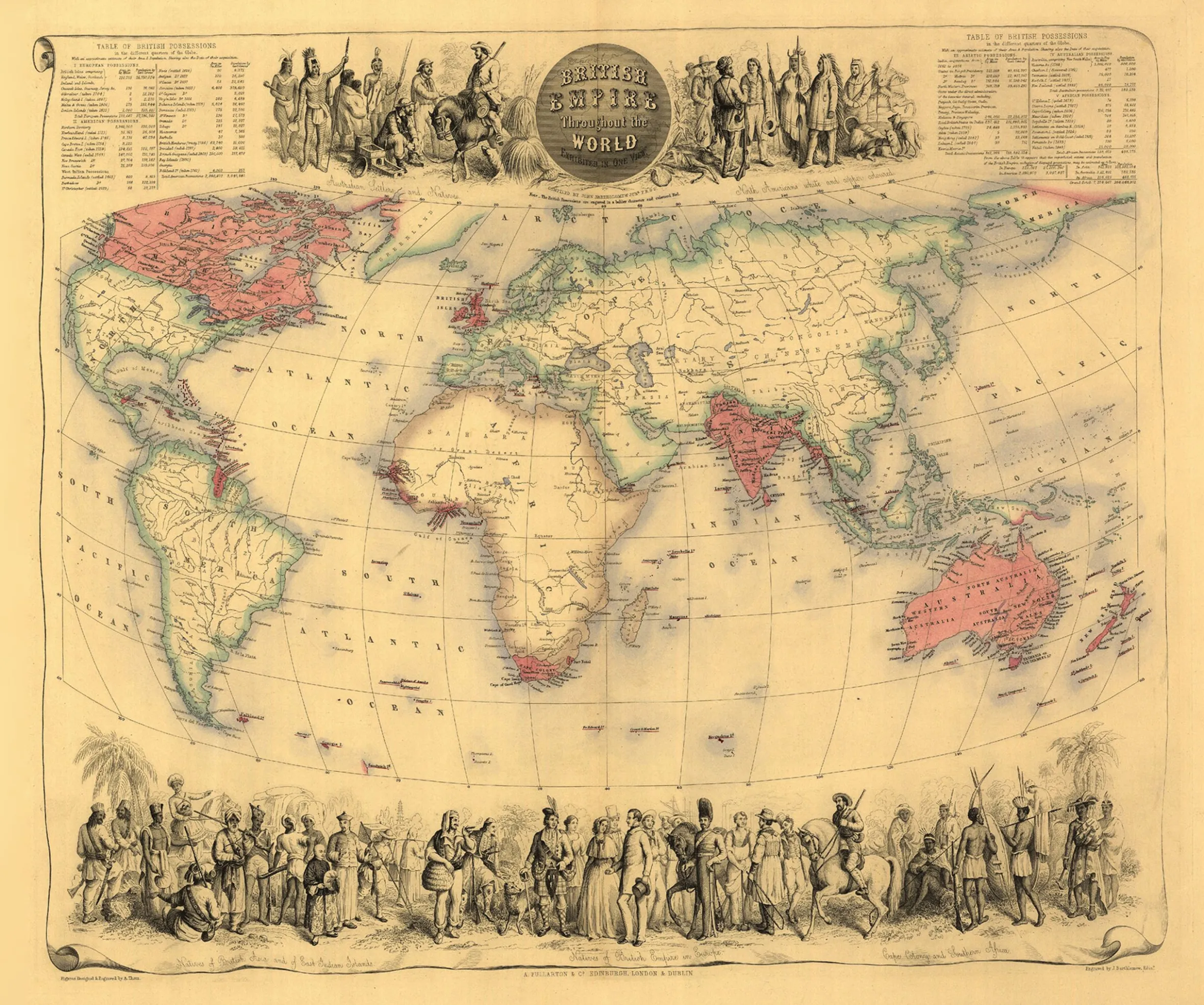 Wereldkaart Anno 1852 Bartholomew