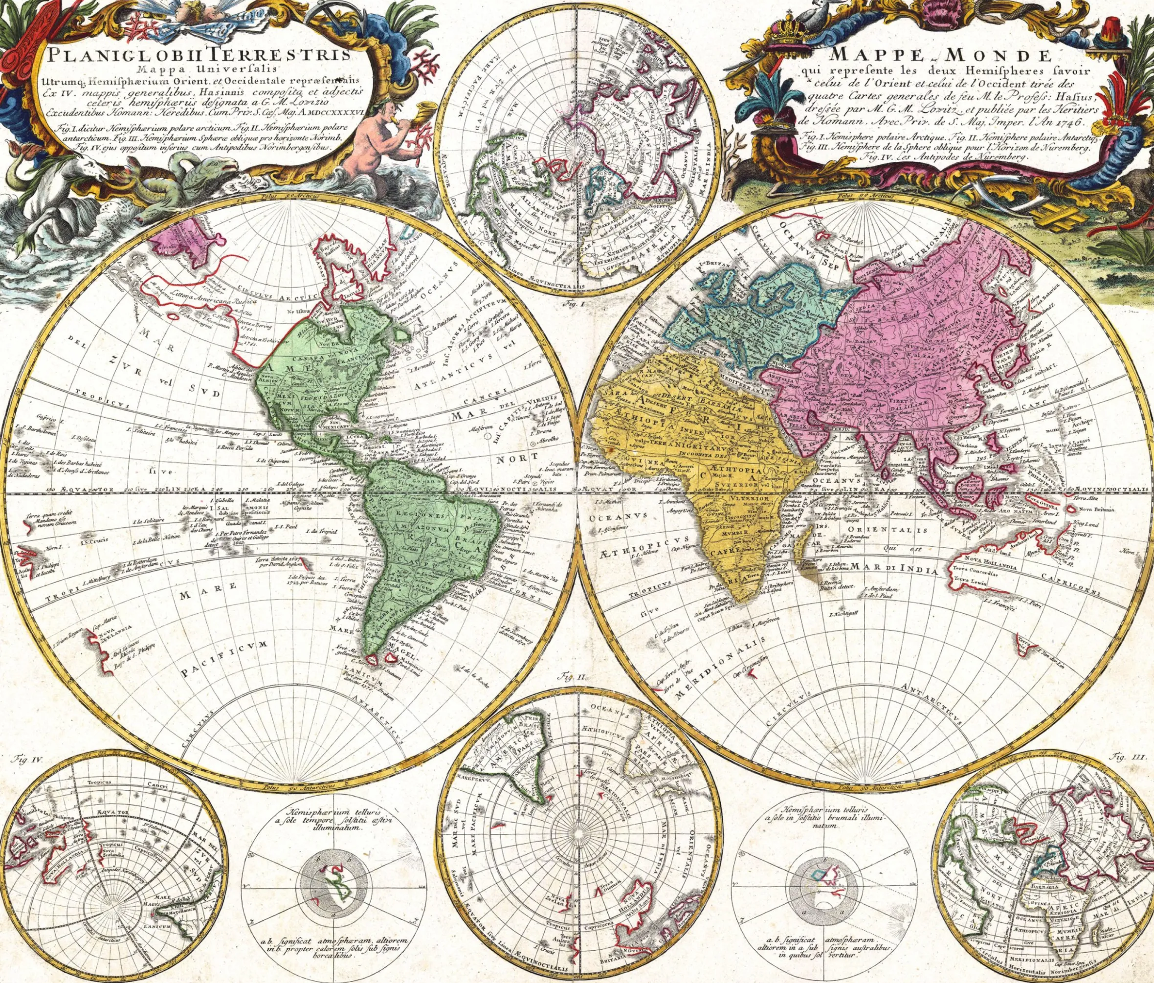 Wereldkaart Anno 1746 George Maurice Lowitz