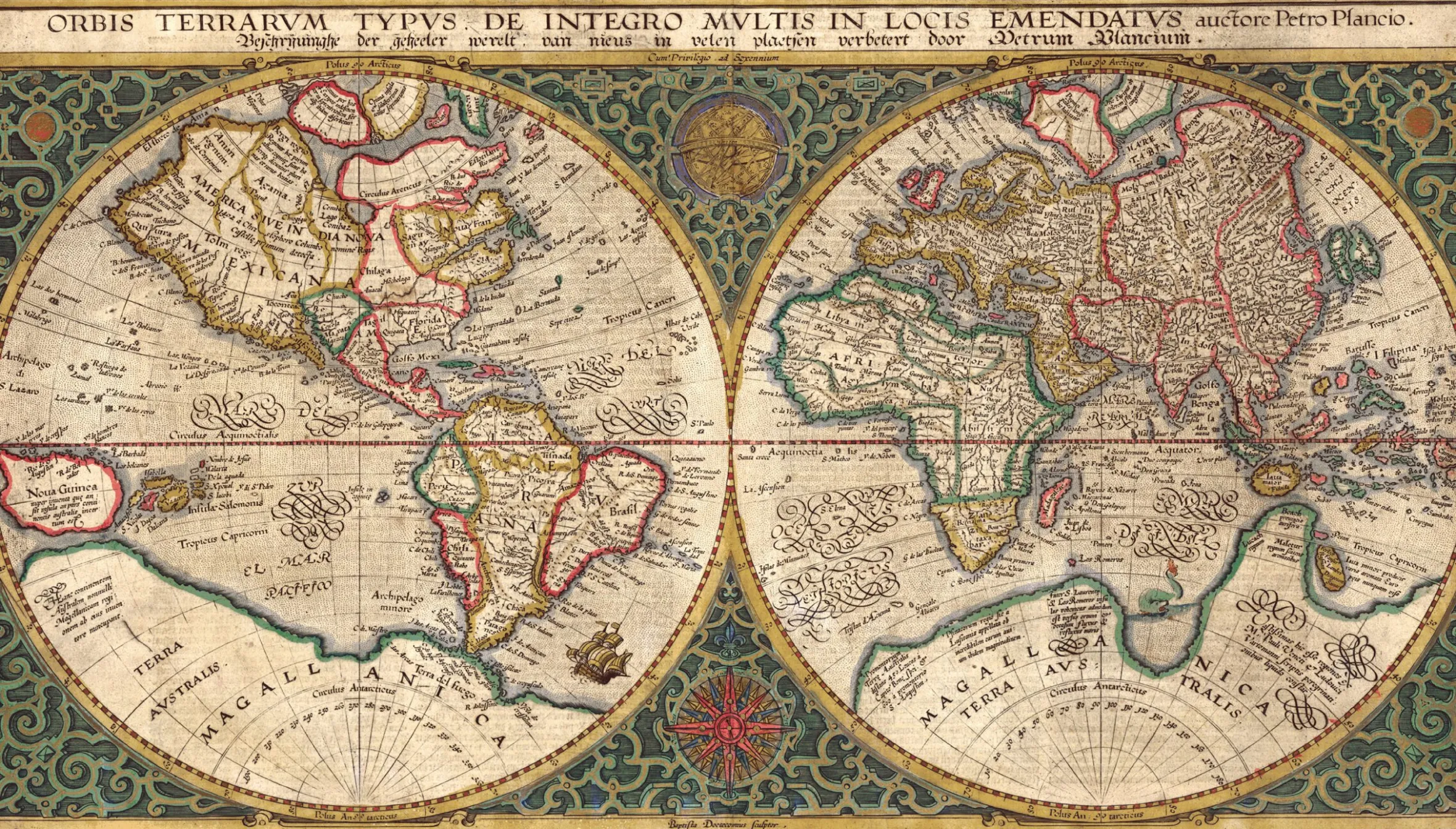 Wereldkaart Anno 1594 Petro Plancio