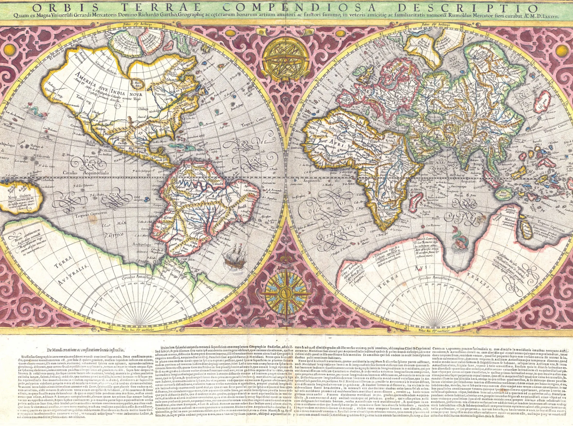 Wereldkaart Anno 1587 Rumold Mercator